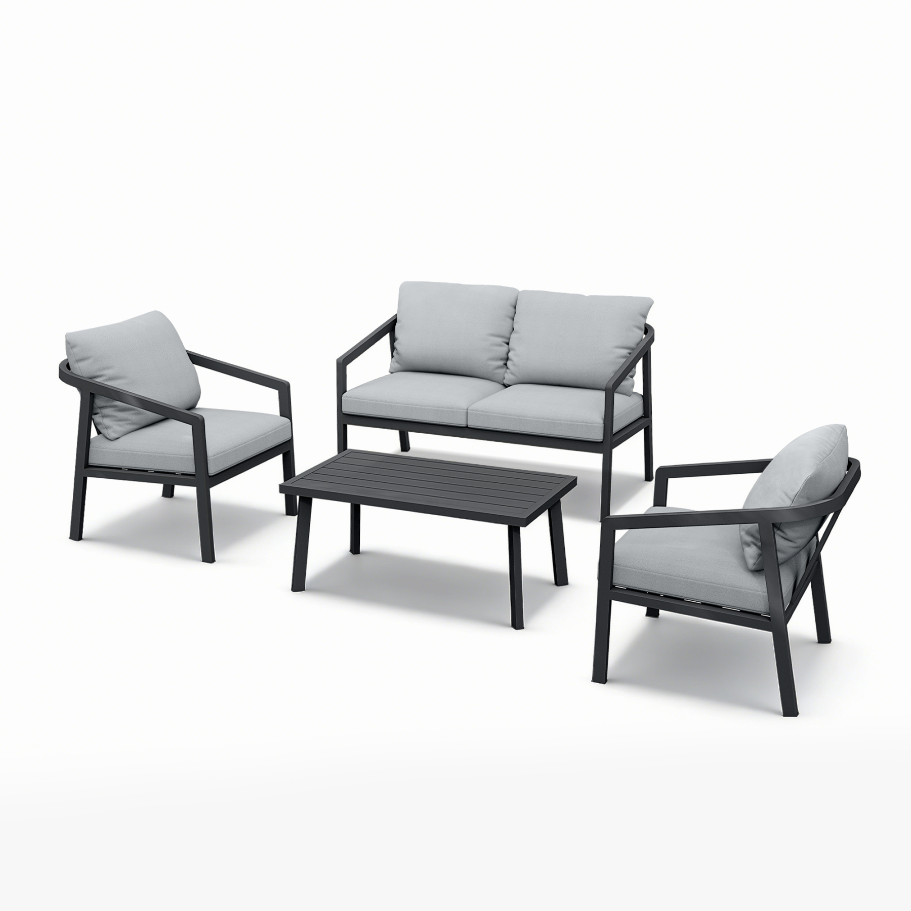 An elegant Piece Outdoor Conversation Set SS showcases a dark wicker frame with plush cushions. - Seehill