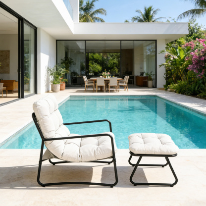 2-Piece Metal Comfy Modern Patio Rocking Chair Set with Ottoman- C033-1