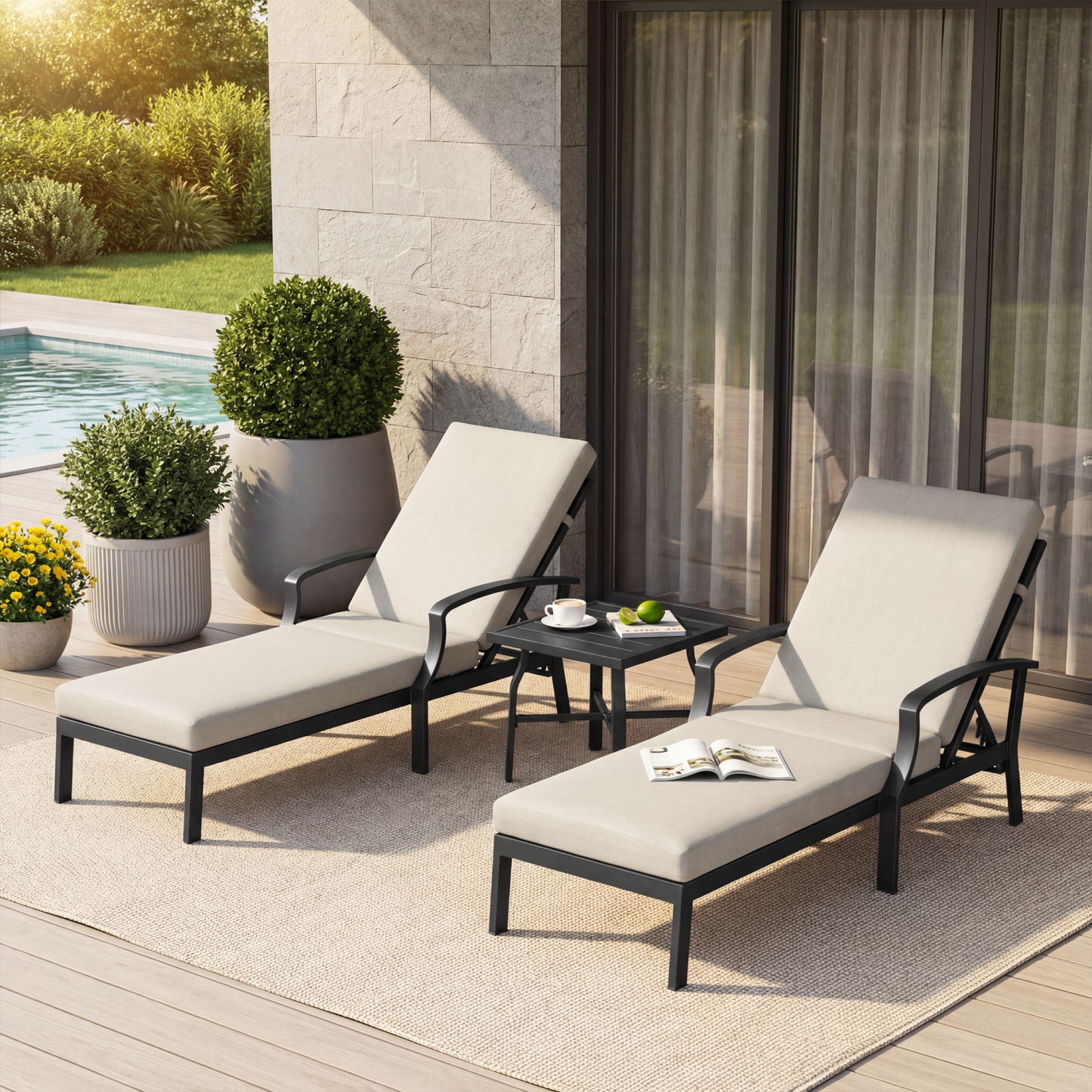 2/3-Piece Patio Outdoor Lounge with Adjustable Backrest Set - L008-3