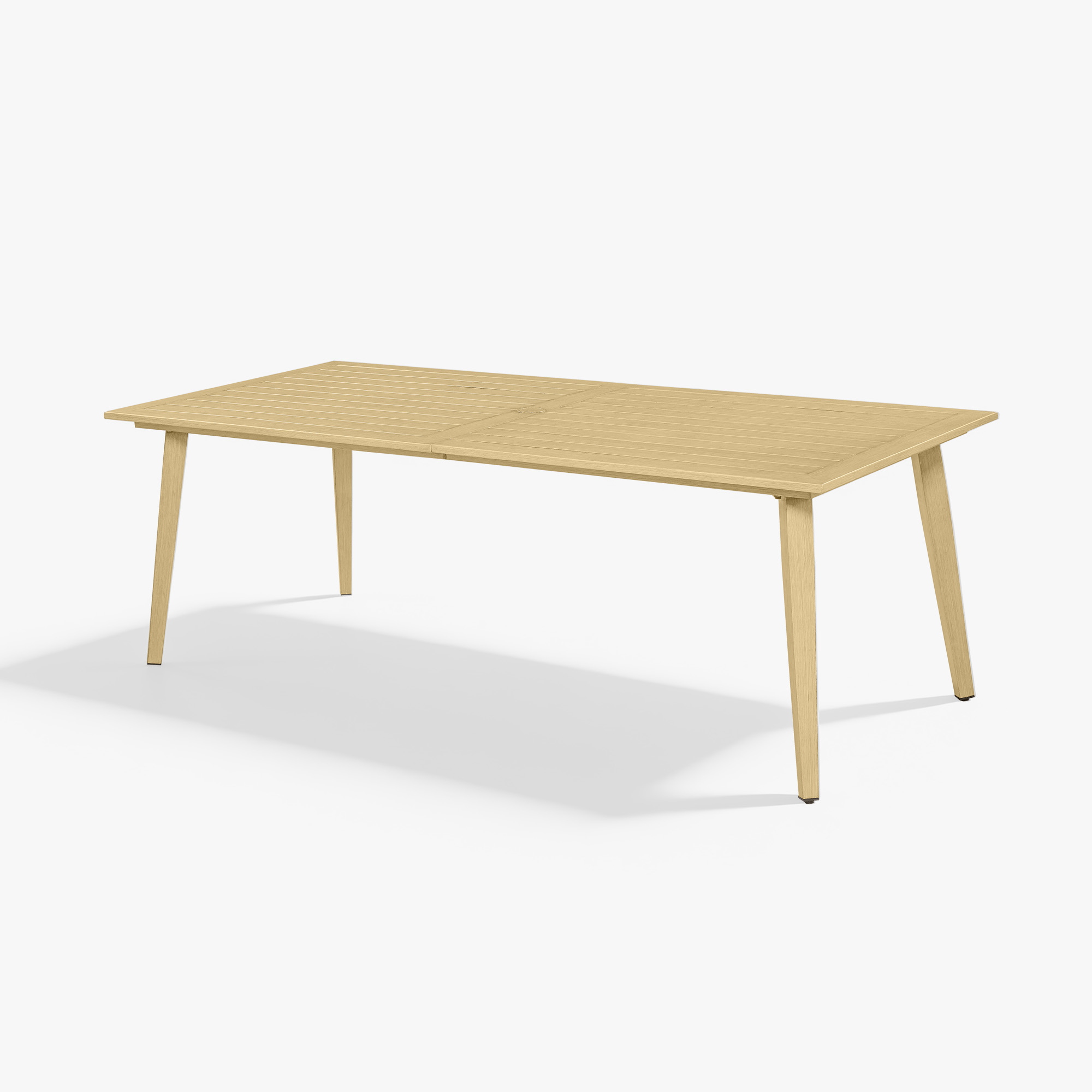 Crafted with a modern light wood dining table with sleek design and slatted top, this Person outdoor dining set combines style and functionality. - Seehill