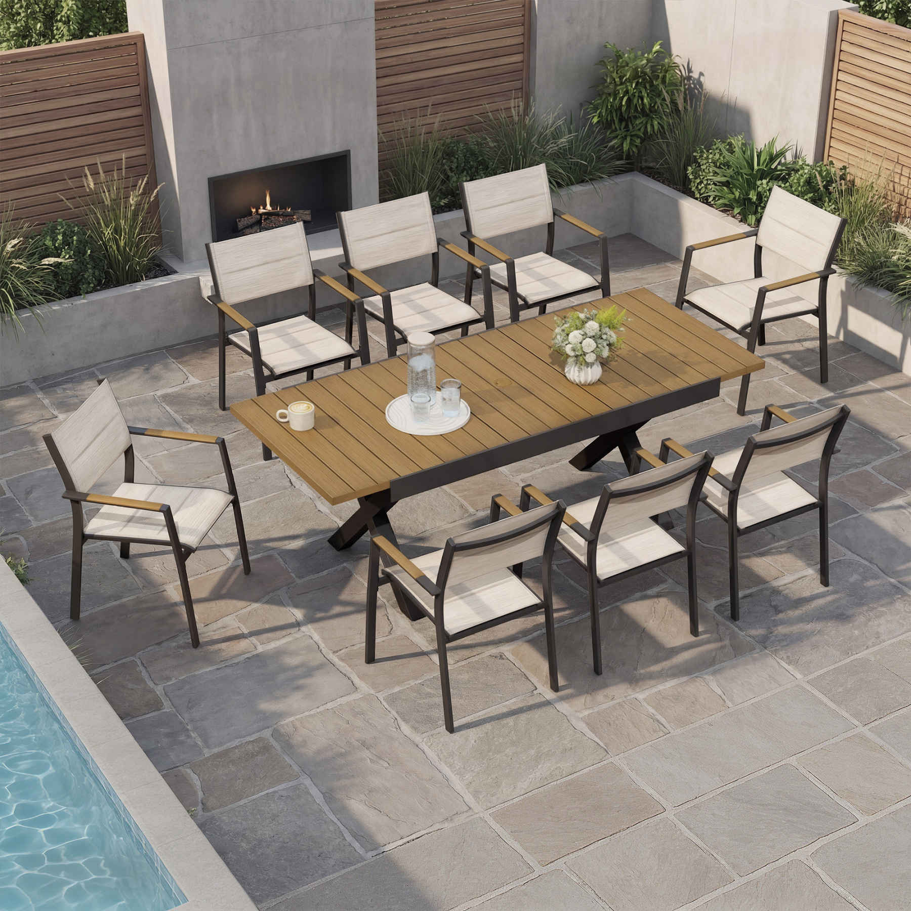 9-Piece Expandable Outdoor Dining Set with Stackable Chairs - DS061-1