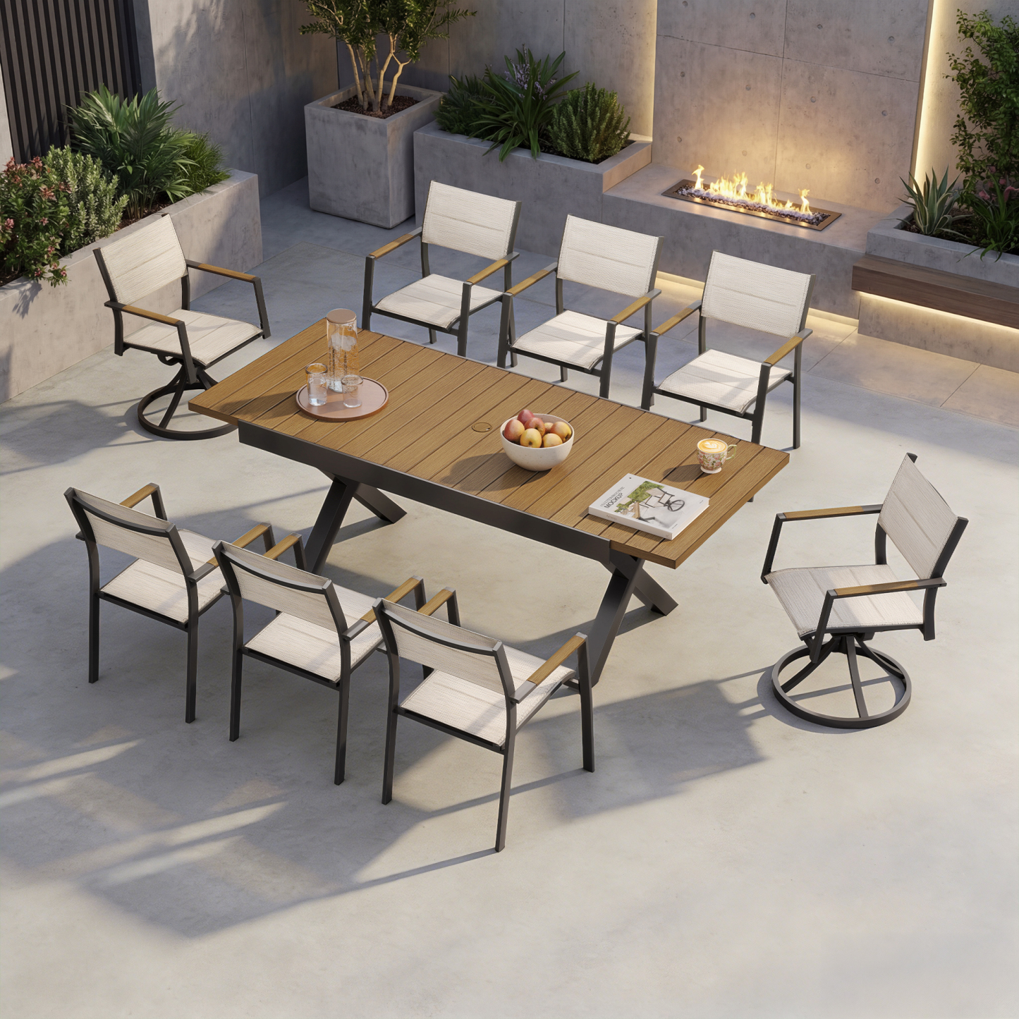 9-Piece Expandable Outdoor Dining Set with 2 Swivel Chairs - DS061-2