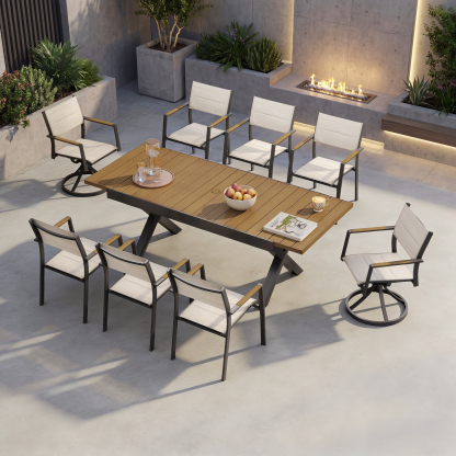 9-Piece Expandable Outdoor Dining Set with 2 Swivel Chairs - DS061-2