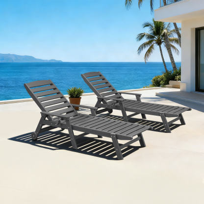 2-piece Patio Adjustable Outdoor Lounge with Wheels & Cup Holder - L031-2