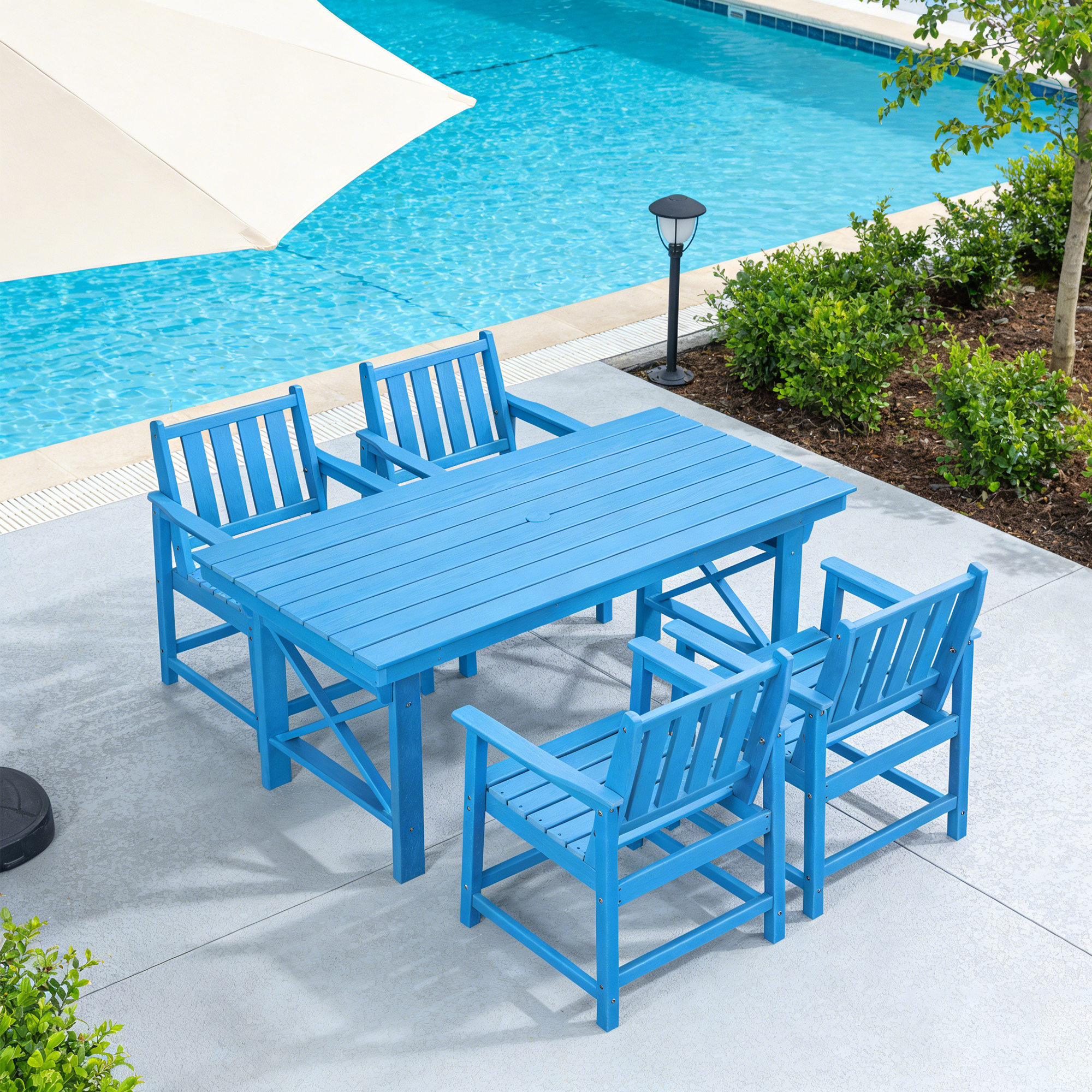 5-Piece HDPE Patio Dining Set with Umbrella Hole - DS076-1