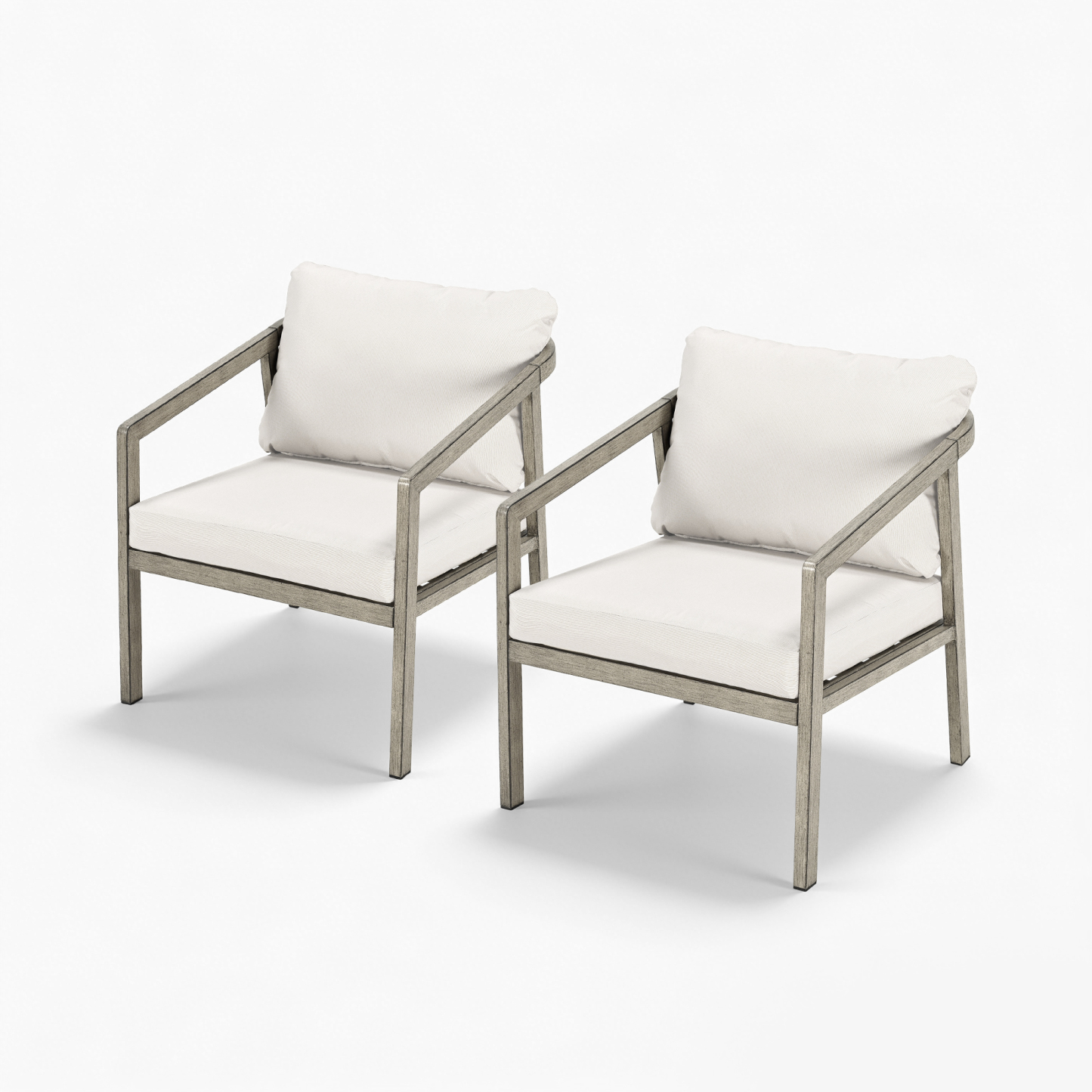 A sophisticated piece Patio Outdoor Armchair Set featuring two beige cushioned armchairs with dark frames. - Seehill