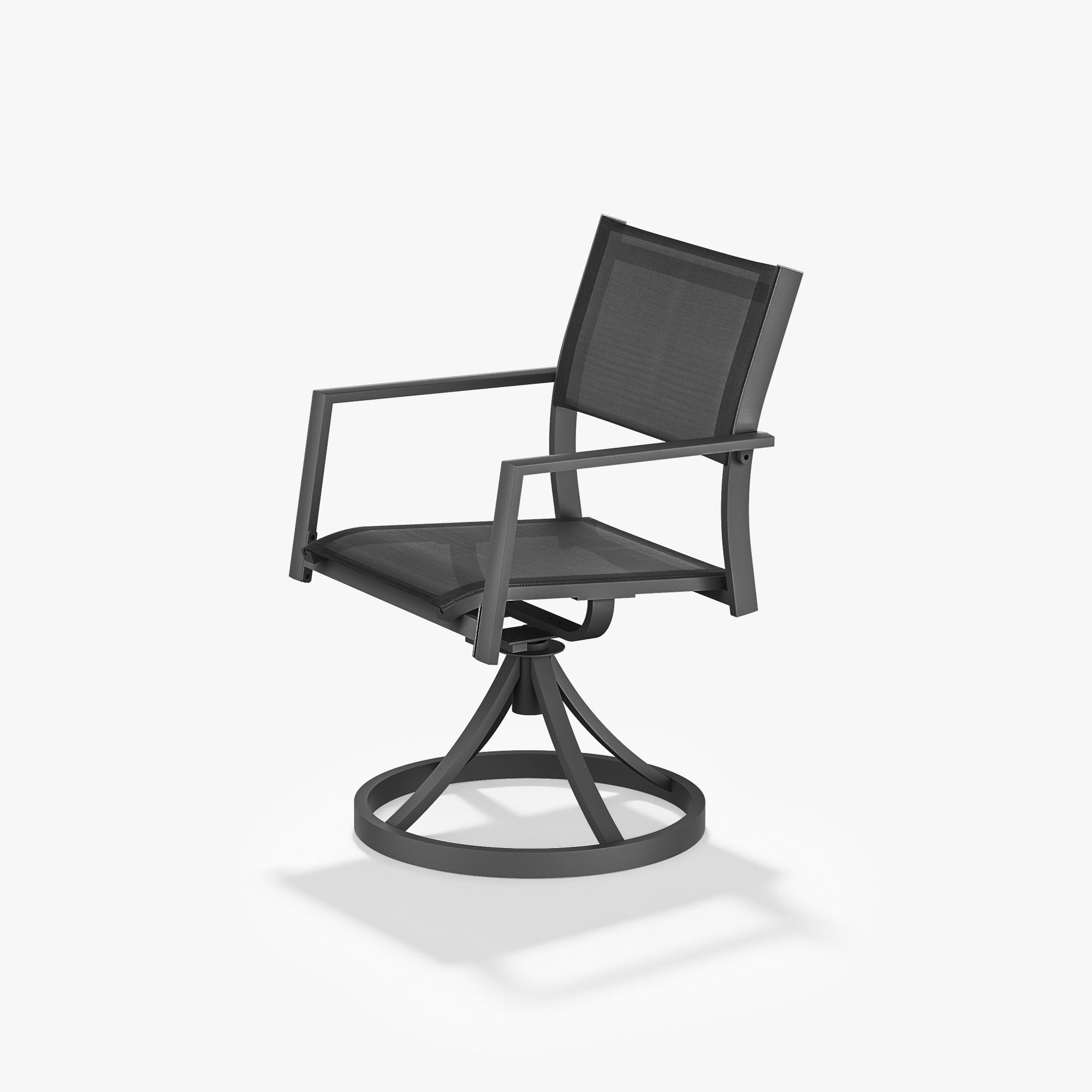Black metal frame swivel patio dining chair with mesh seat and backrest -Seehill