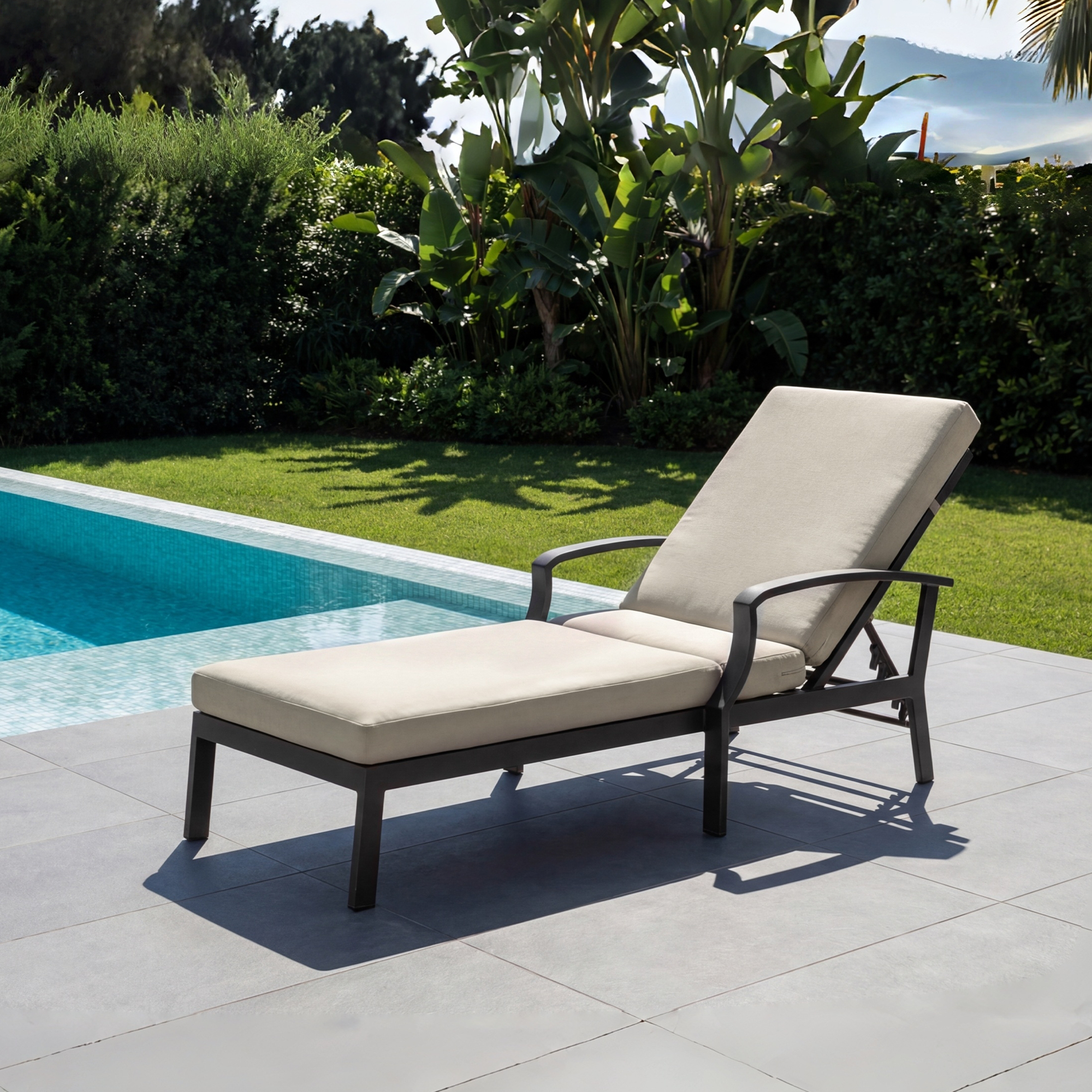 Outdoor lounge chair with adjustable backrest by the pool on a sunny patio-Seehill