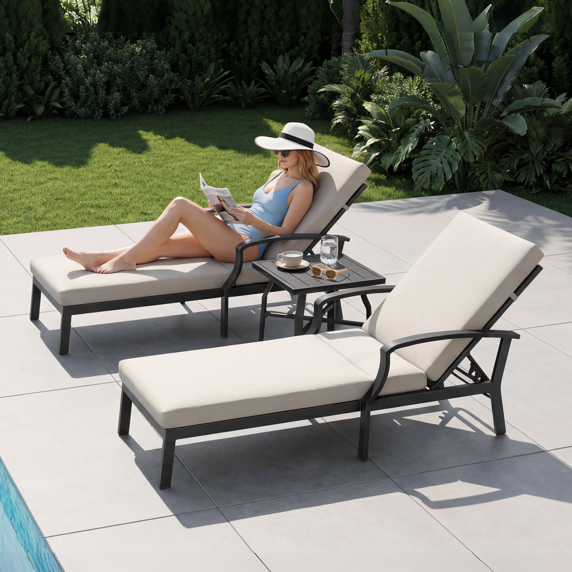 2/3-Piece Patio Outdoor Lounge with Adjustable Backrest Set - L008-3
