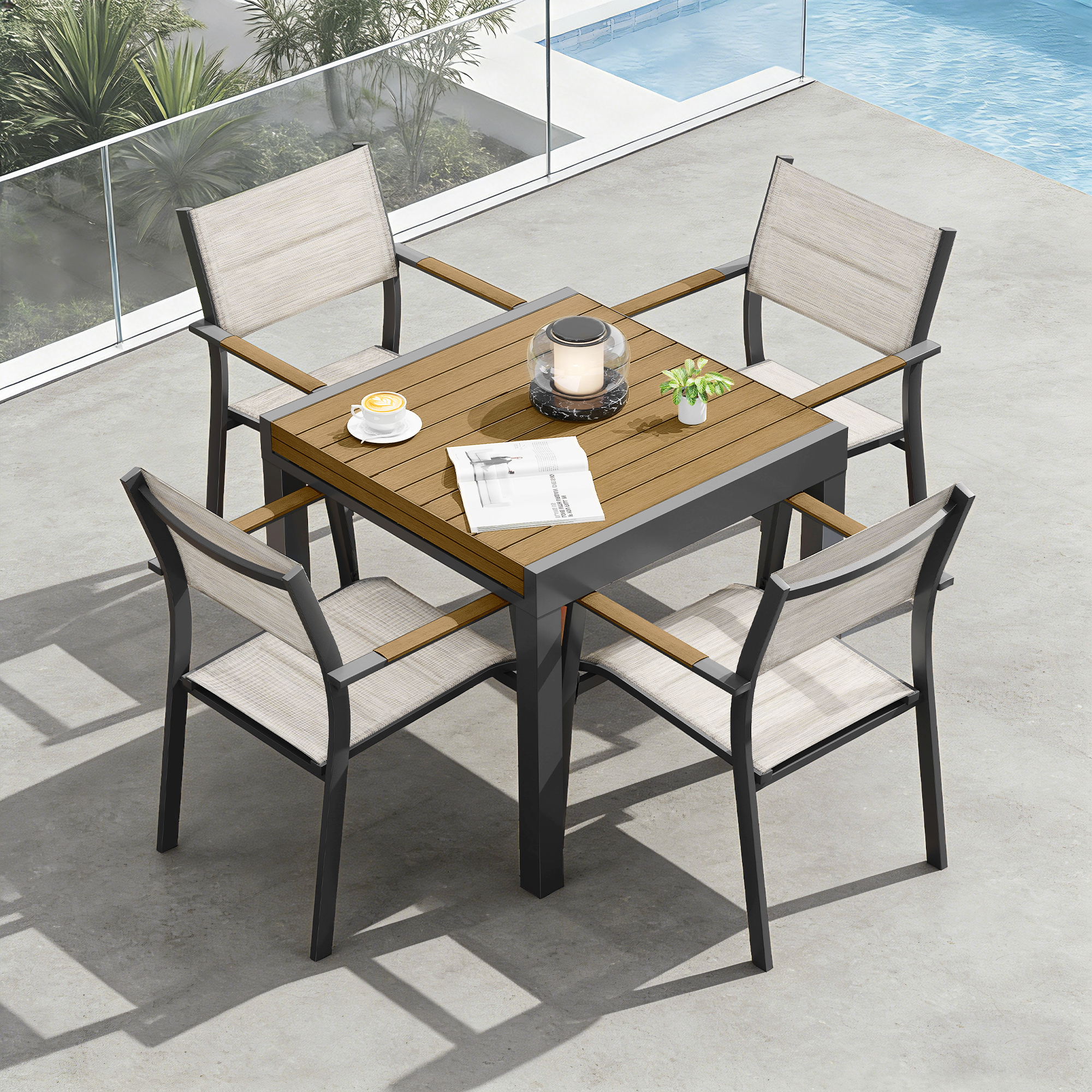 5-piece Extendable Outdoor Dining Set for 4 person- DS064-1