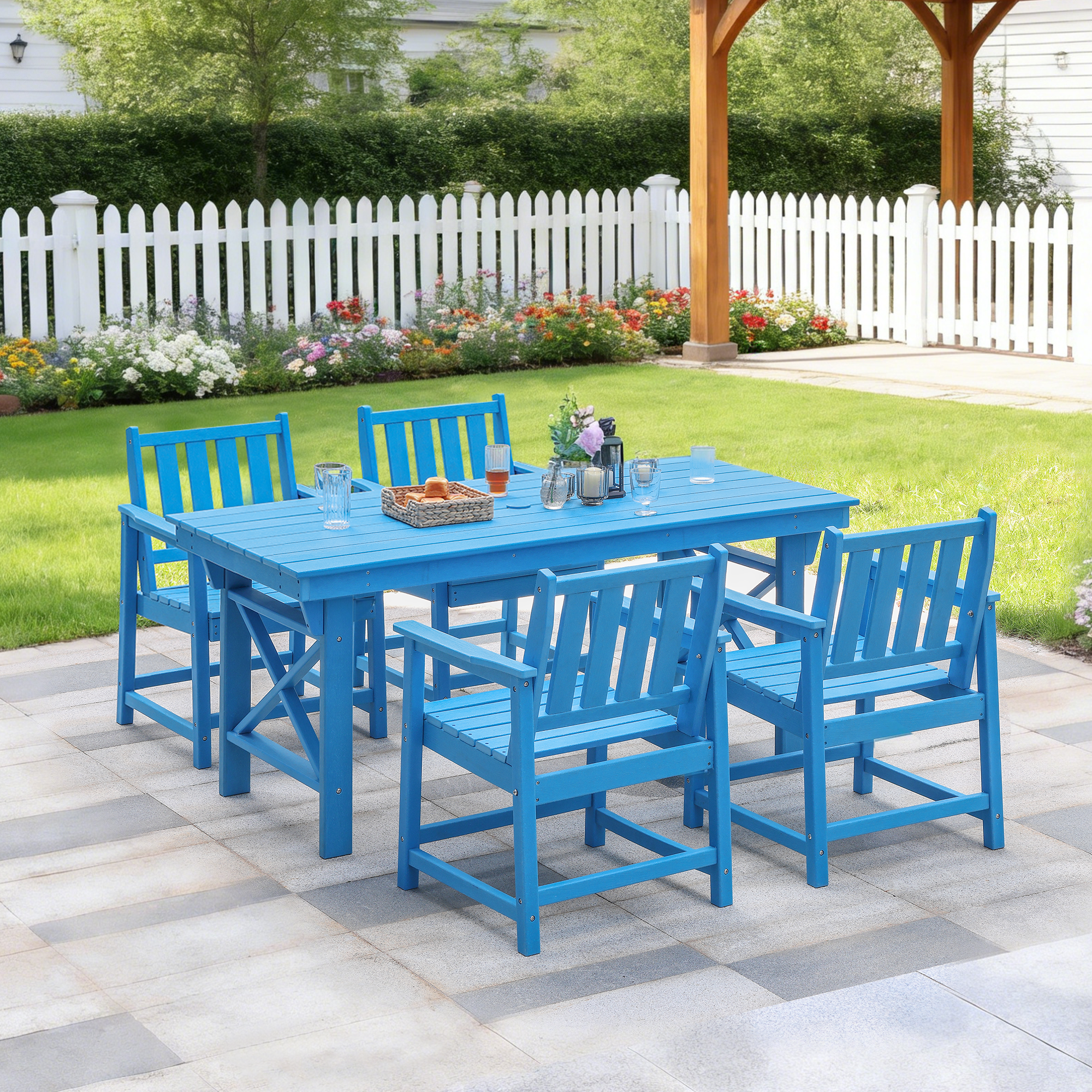 5-Piece HDPE Patio Dining Set with Umbrella Hole - DS076-1