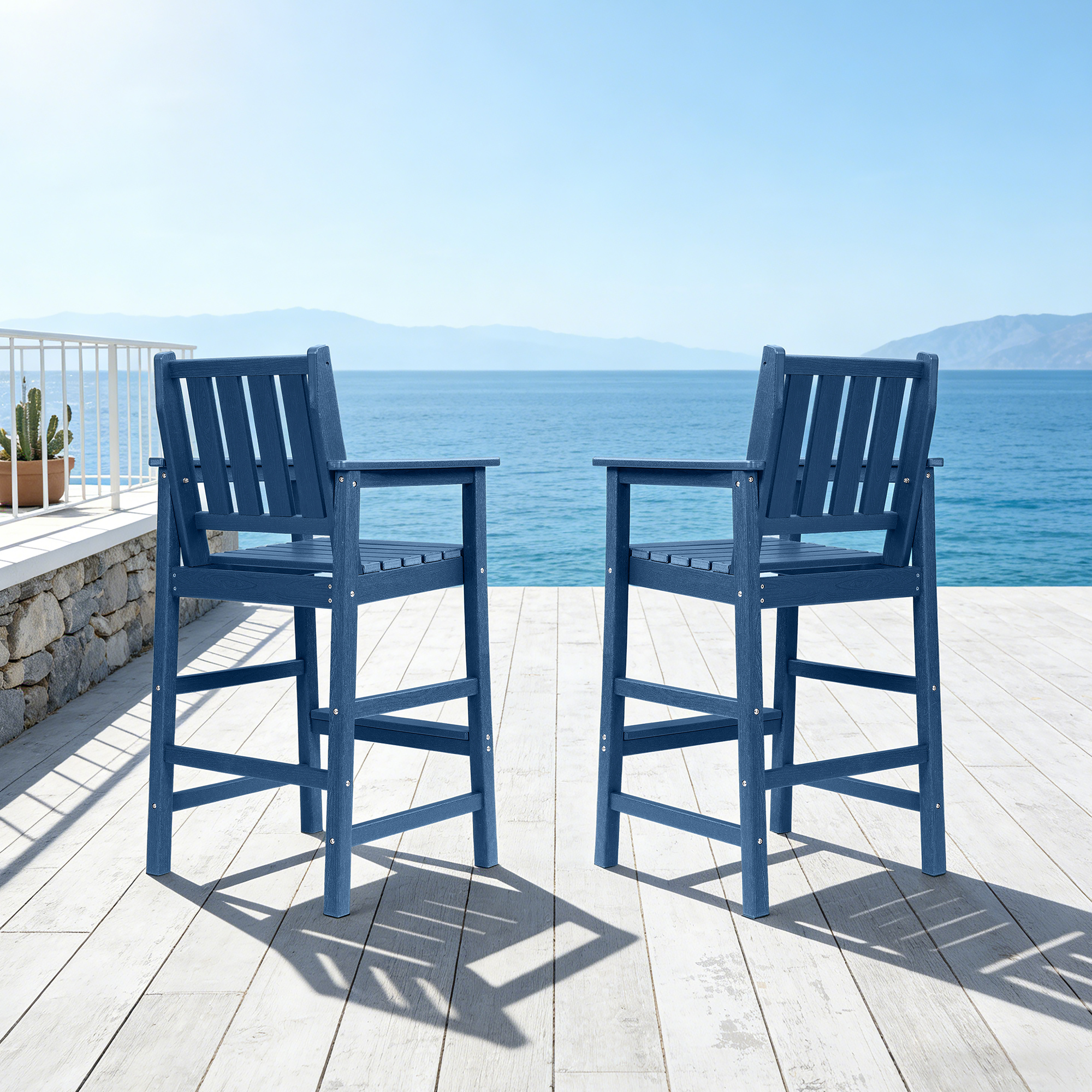 2-Piece HDPE Patio Tall Adirondack Bar Chair Set with Footrest - C077