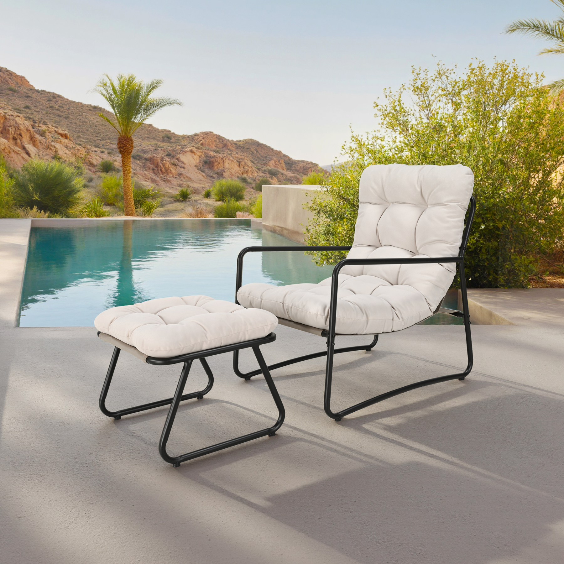 2-Piece Metal Comfy Modern Patio Rocking Chair Set with Ottoman- C033-1