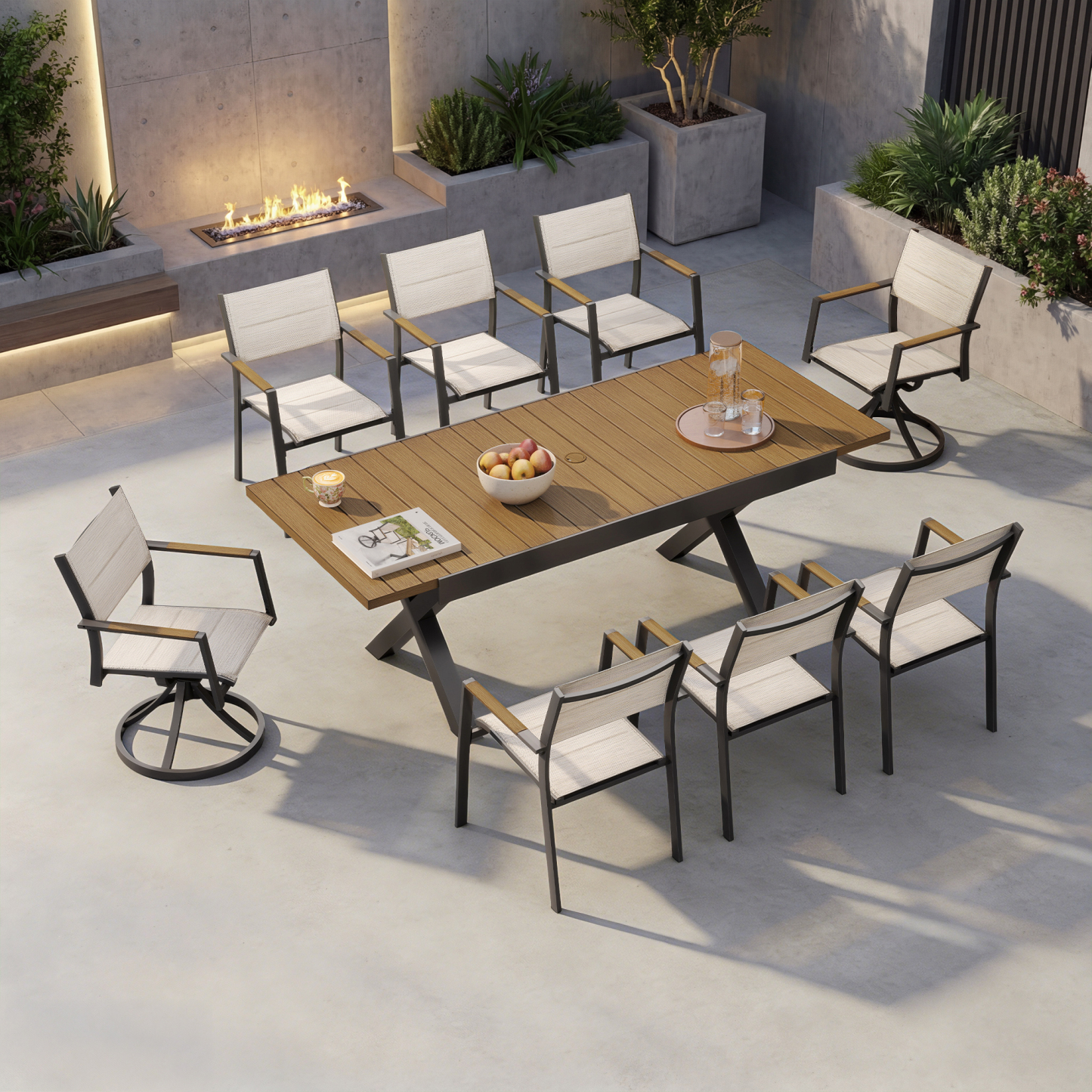 9-Piece Expandable Outdoor Dining Set with 2 Swivel Chairs - DS061-2