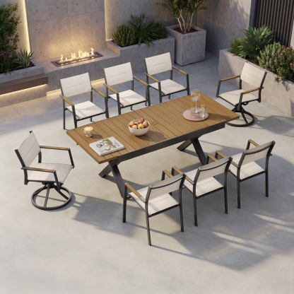 9-Piece Expandable Outdoor Dining Set with 2 Swivel Chairs - DS061-2