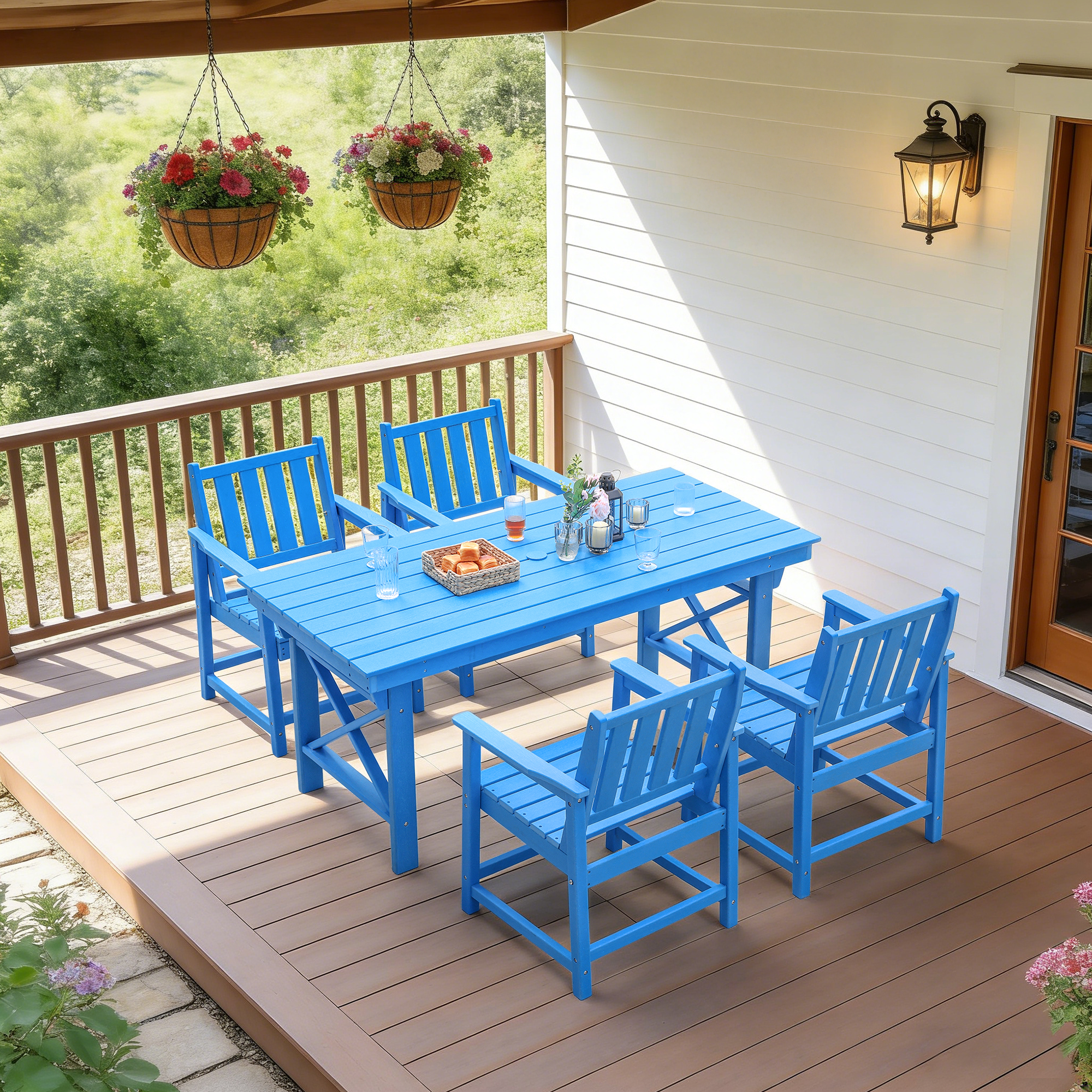 5-Piece HDPE Patio Dining Set with Umbrella Hole - DS076-1