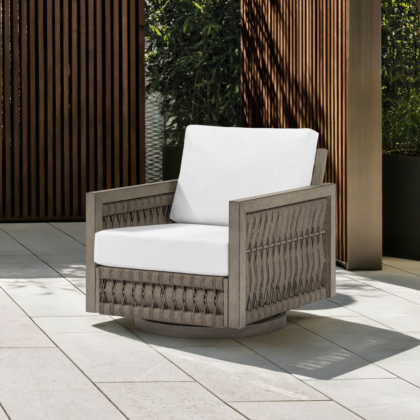 Modern swivel patio chair with woven texture - Seehill