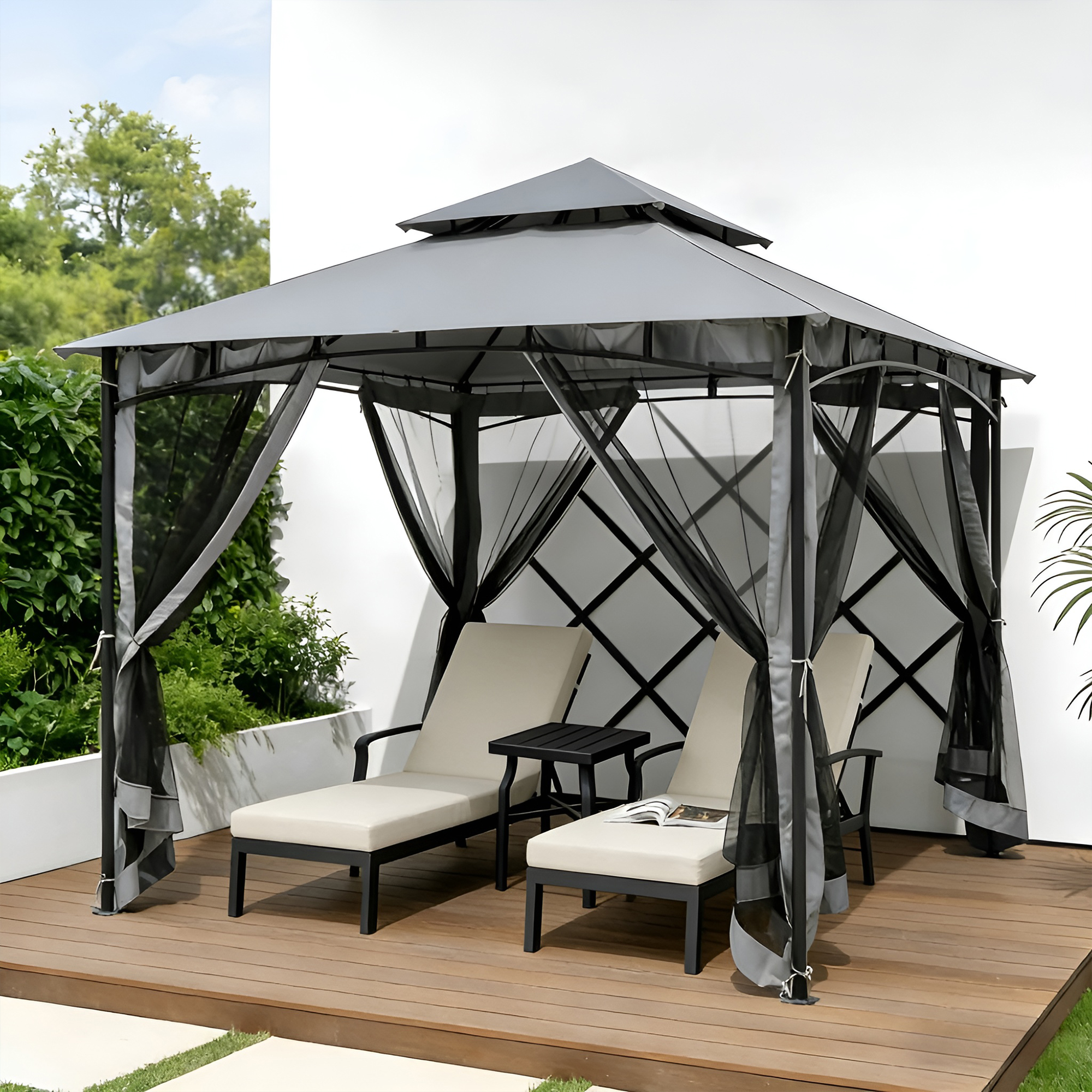 Outdoor Steel Frame Patio Gazebo with Double Roofs - P081