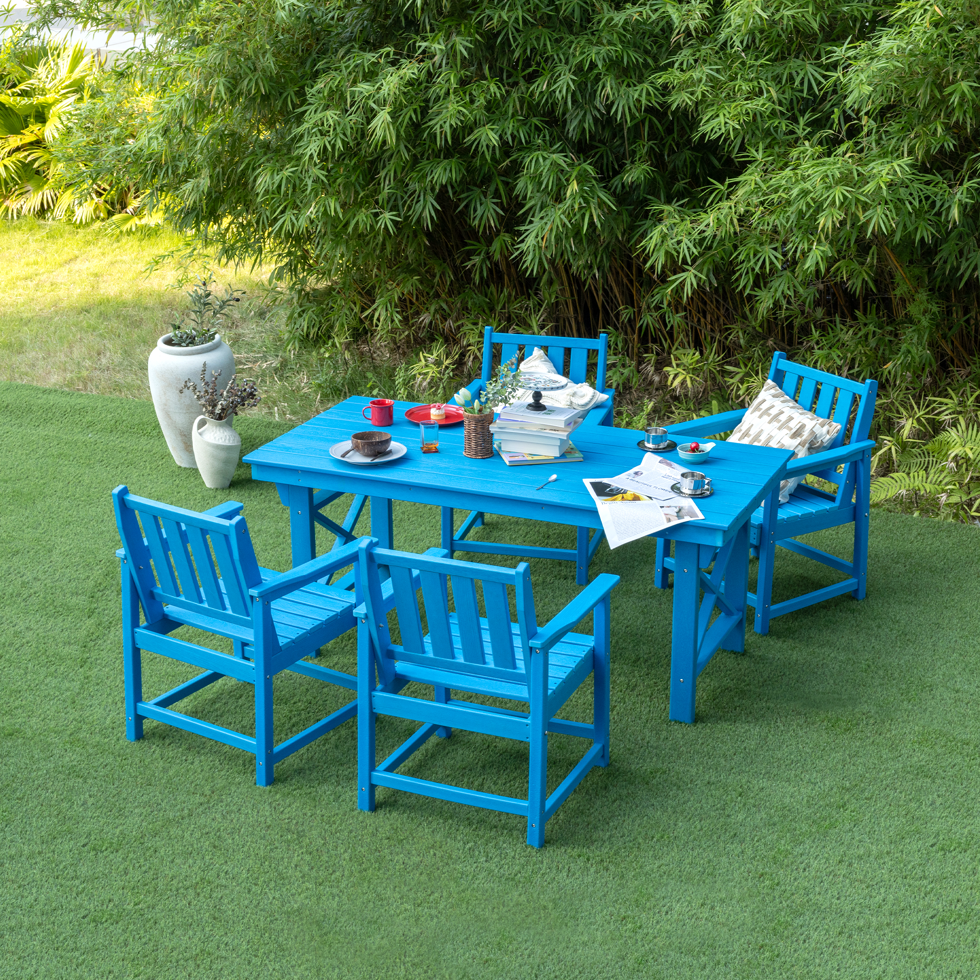 5-Piece HDPE Patio Dining Set with Umbrella Hole - DS076-1
