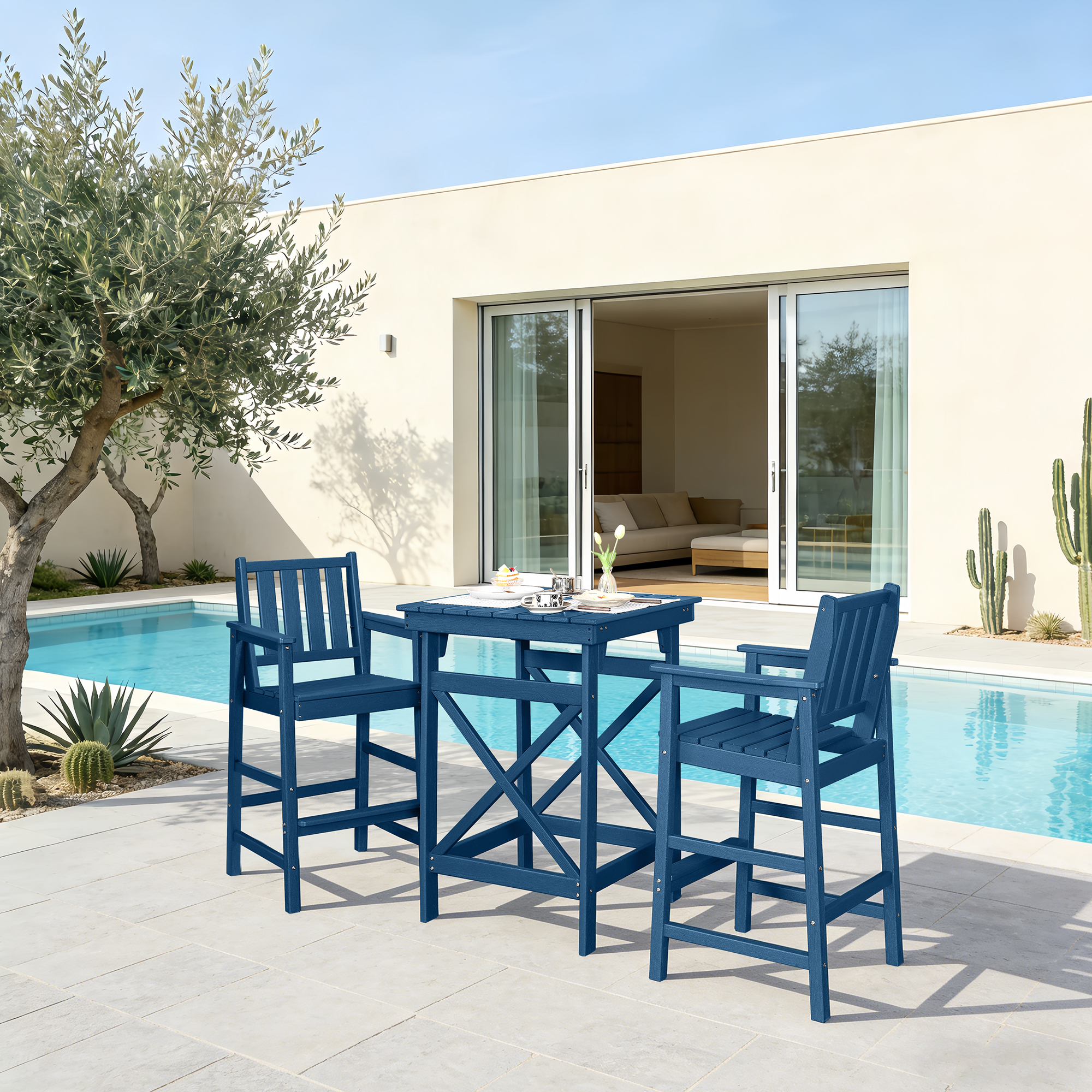 3/5-Piece HDPE Patio Adirondack Outdoor Bar Chairs Set - DS079