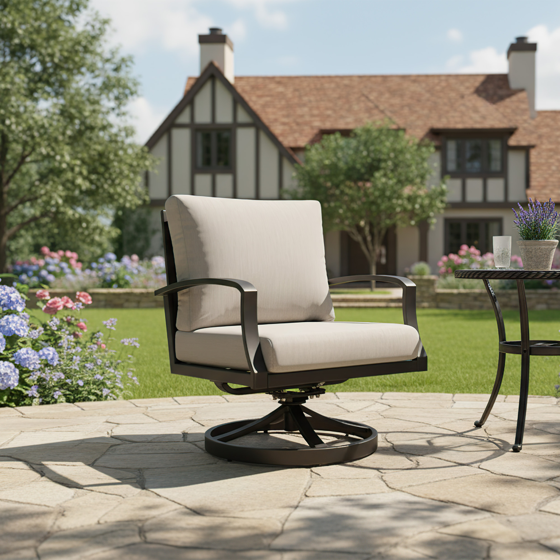 2-piece Wide Seating Patio Outdoor Swivel Sofa Chairs - C067