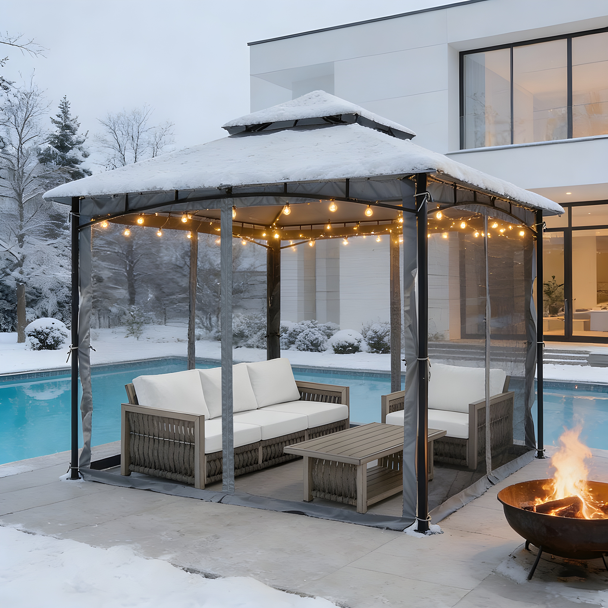 Outdoor Steel Frame Patio Gazebo with Double Roofs - P081