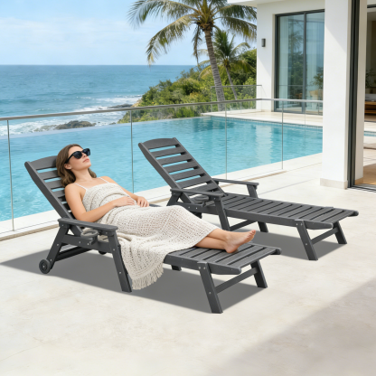 2-piece Patio Adjustable Outdoor Lounge with Wheels & Cup Holder - L031-2