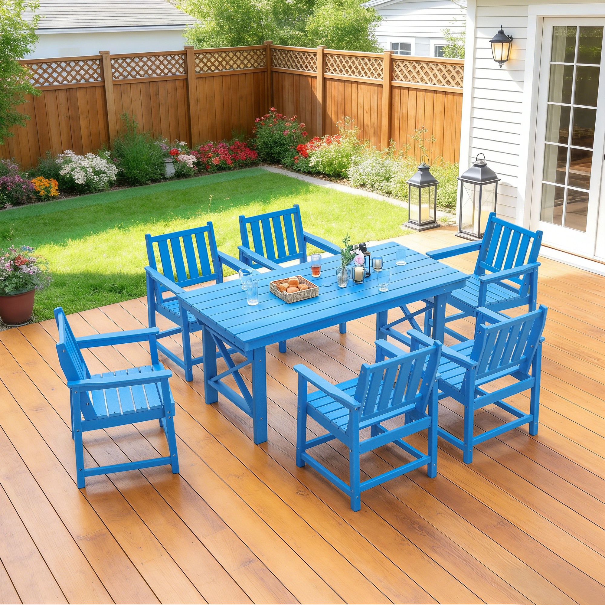 7-Piece HDPE Patio Outdoor Dining Set with Umbrella Hole - DS076-3