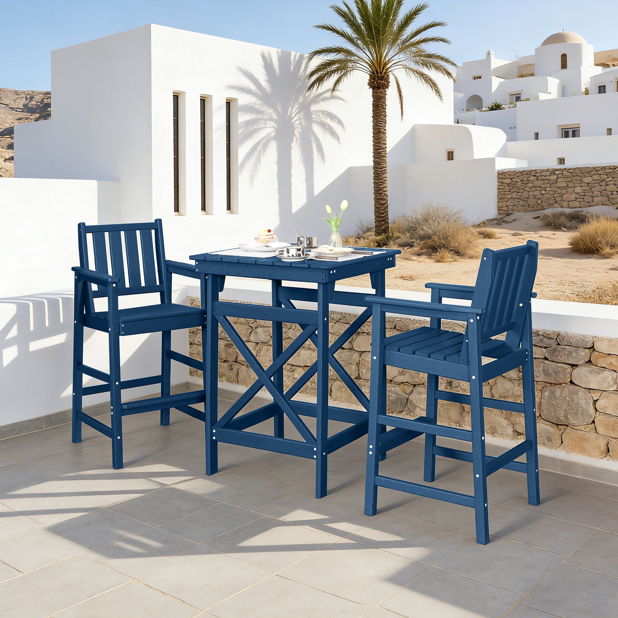3/5-Piece HDPE Patio Adirondack Outdoor Bar Chairs Set - DS079