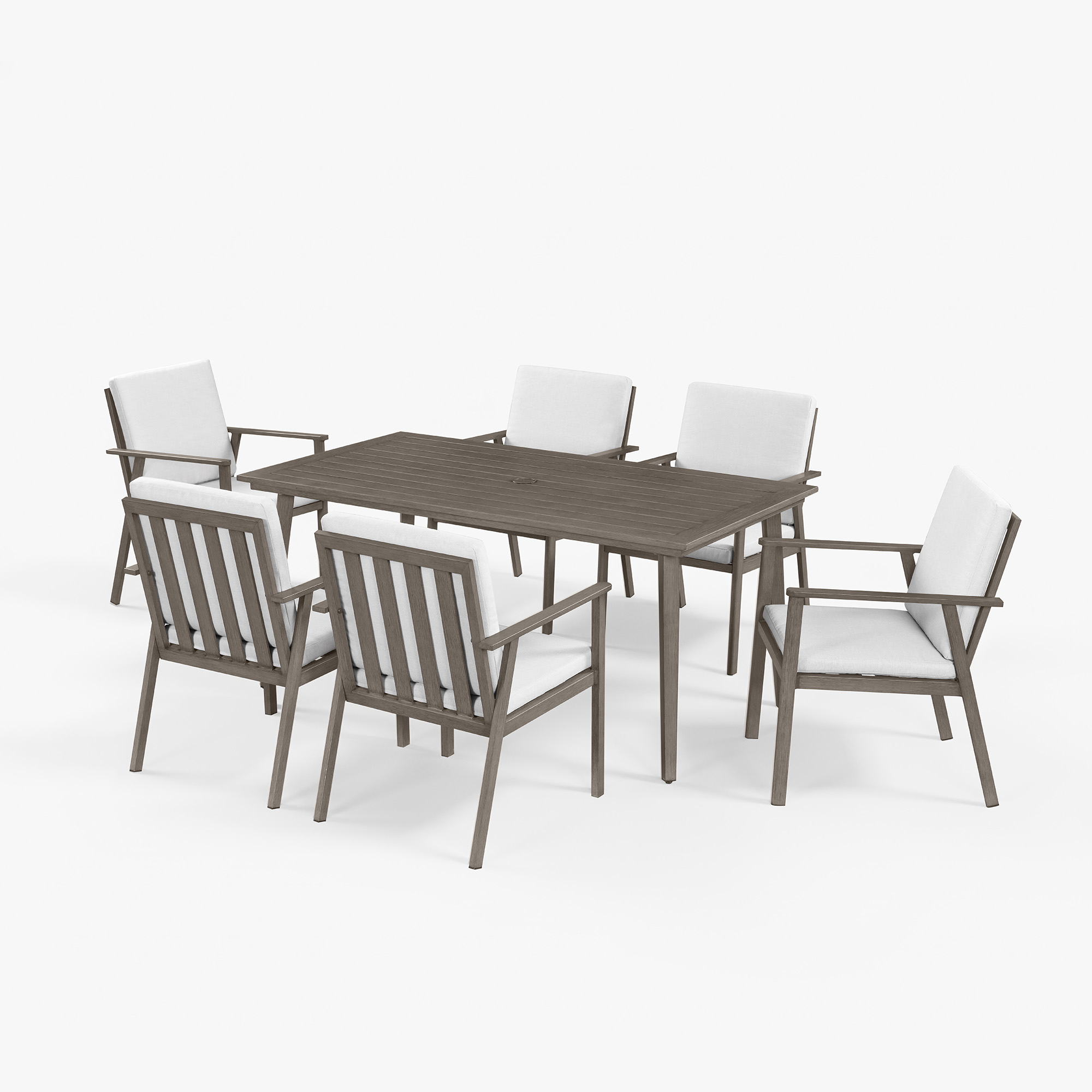 This Piece outdoor patio dining set with aluminum all-weather furniture and umbrella hole chairs provides both style and durability. - Seehill