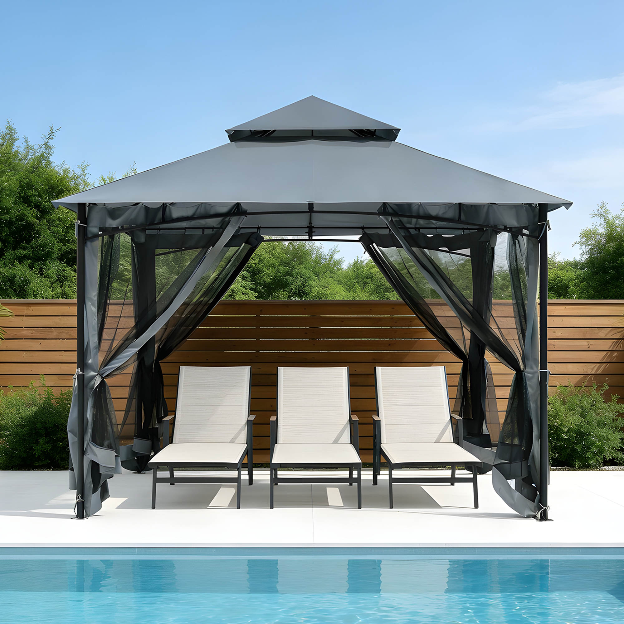 Outdoor Steel Frame Patio Gazebo with Double Roofs - P081