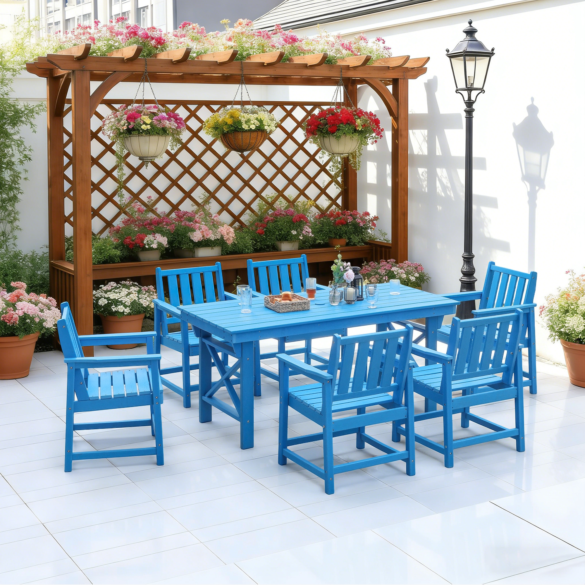 7-Piece HDPE Patio Outdoor Dining Set with Umbrella Hole - DS076-3