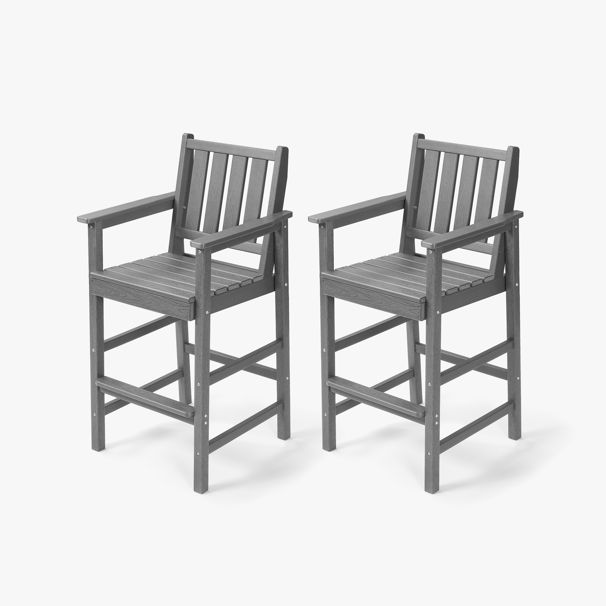 2-Piece HDPE Patio Tall Adirondack Bar Chair Set with Footrest - C077
