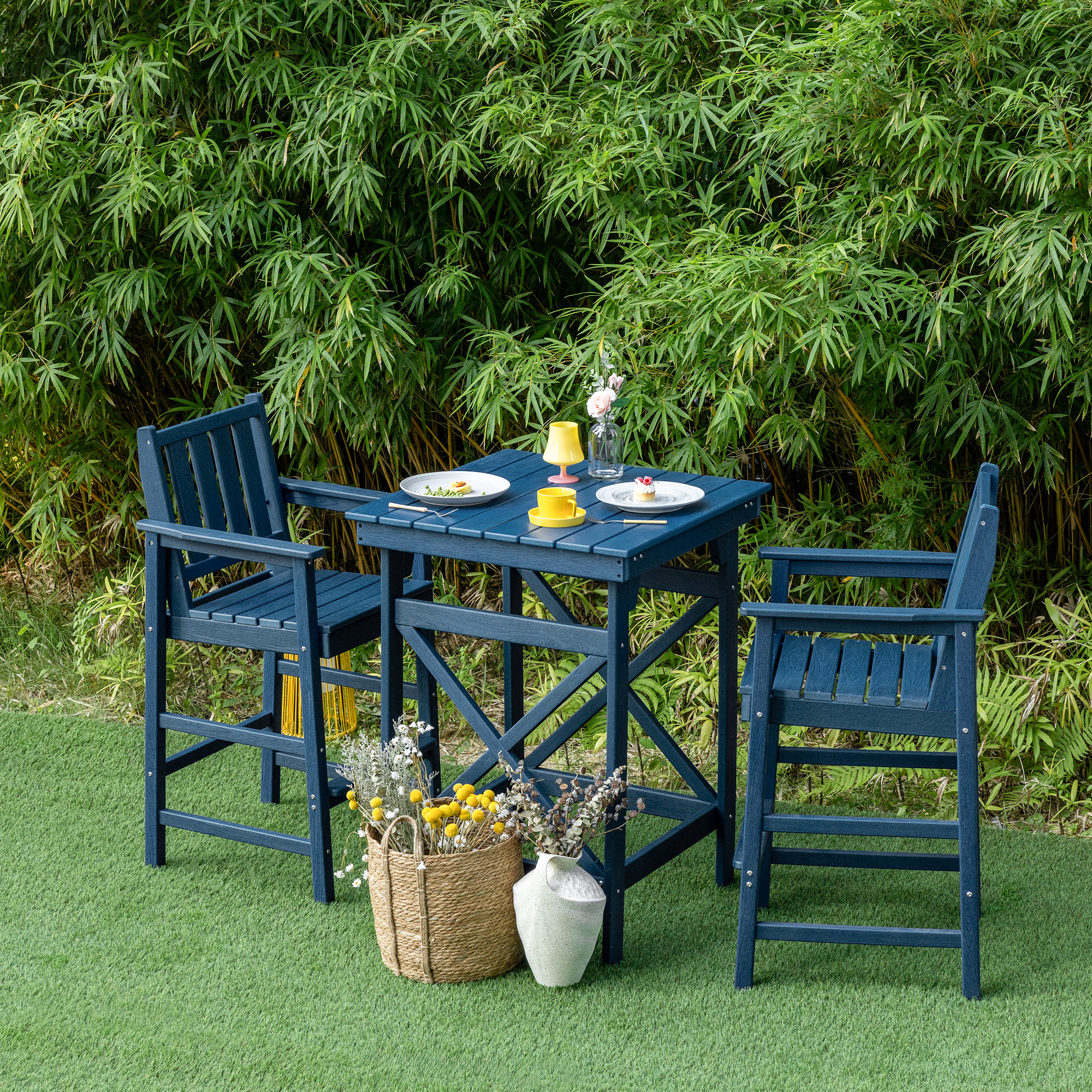 3/5-Piece HDPE Patio Adirondack Outdoor Bar Chairs Set - DS079