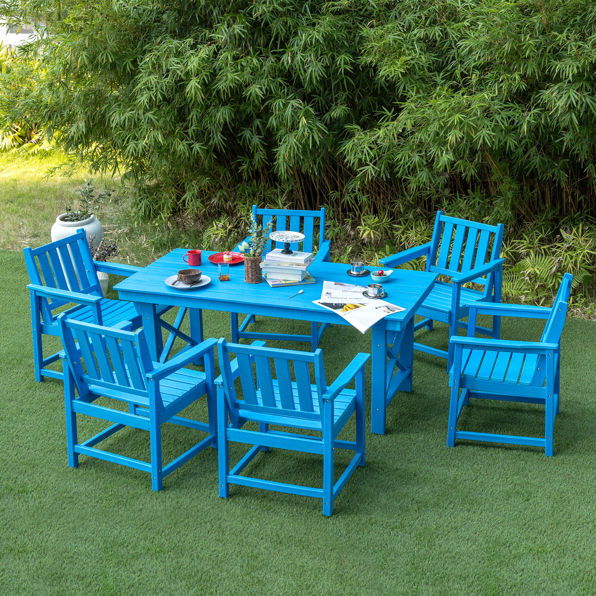 7-Piece HDPE Patio Outdoor Dining Set with Umbrella Hole - DS076-3