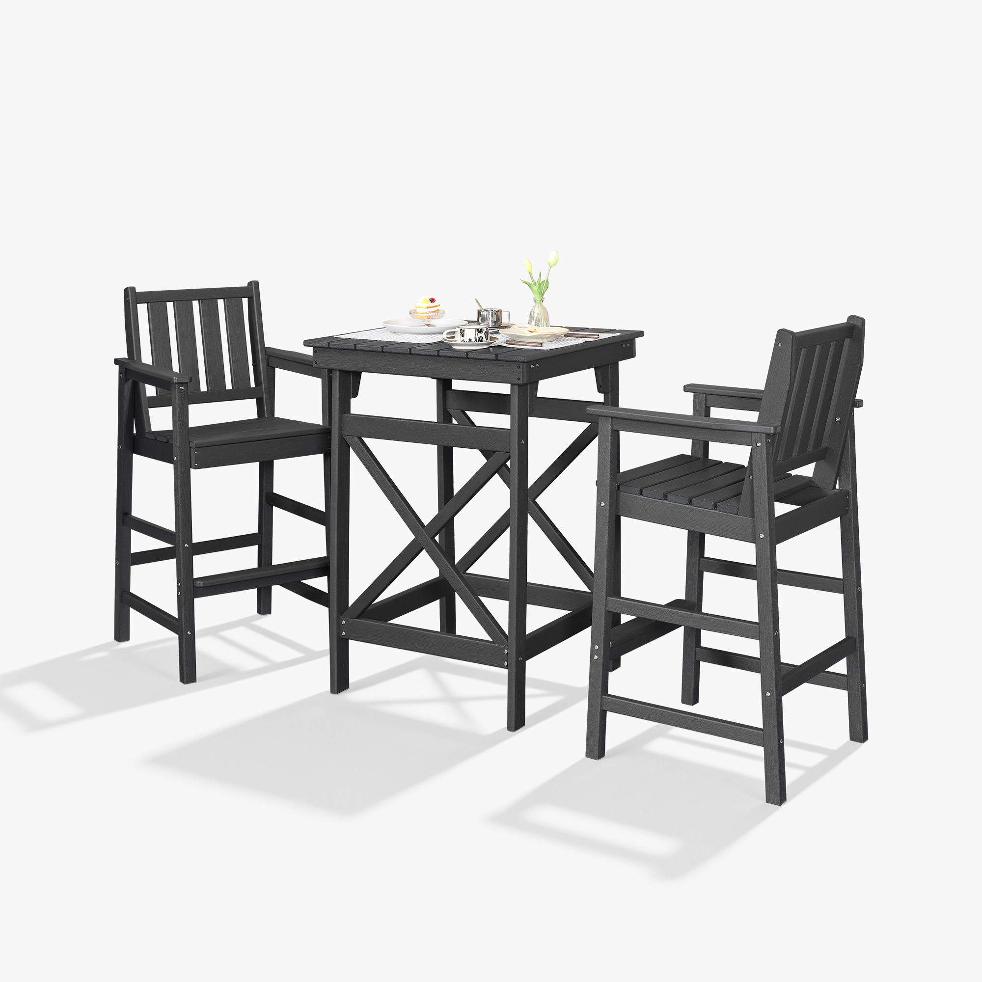3/5-Piece HDPE Patio Adirondack Outdoor Bar Chairs Set - DS079