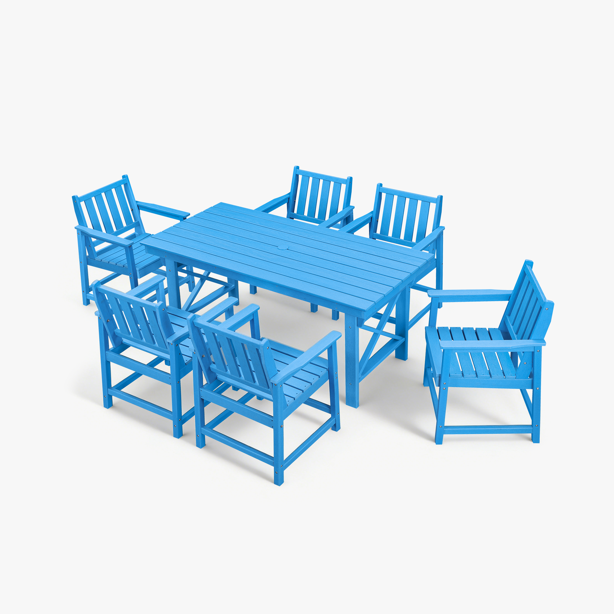 7-Piece HDPE Patio Outdoor Dining Set with Umbrella Hole - DS076-3