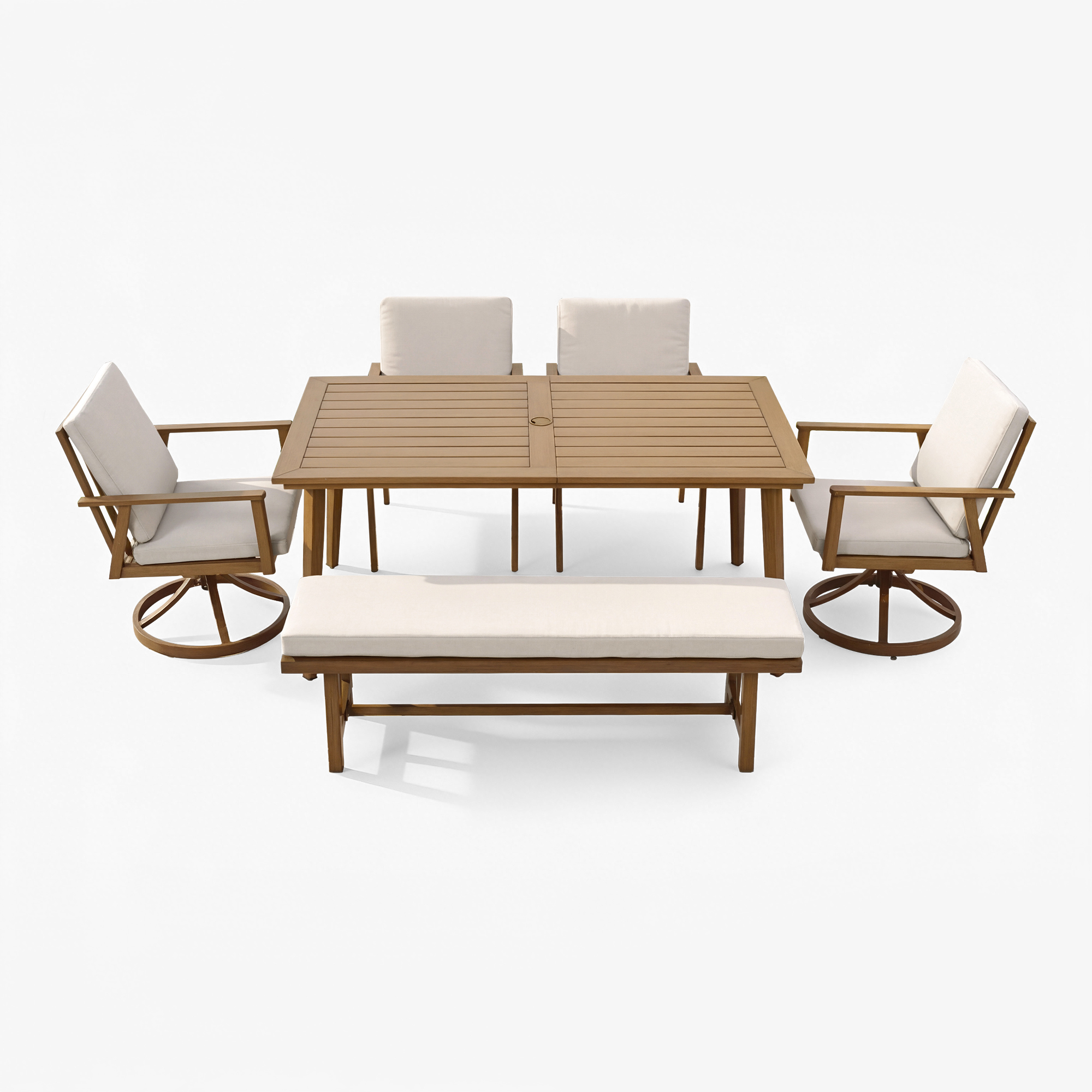 Aluminum Outdoor 6-Person Dining Table Set with 57'' Bench