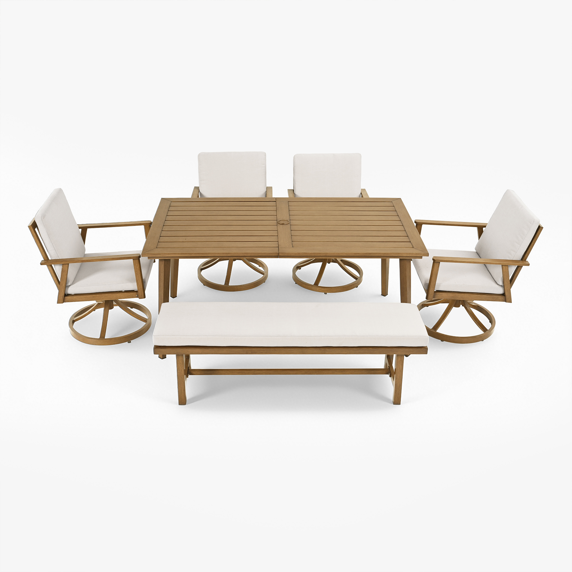 Aluminum Outdoor 6-Person Dining Table Set with 57'' Bench