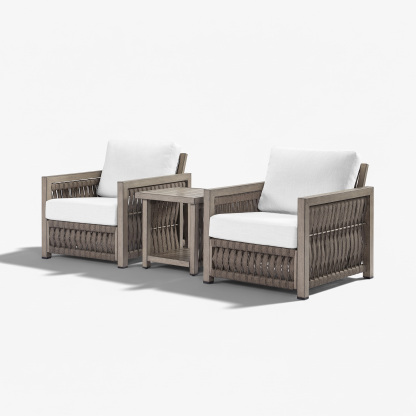 Modern outdoor seating set with woven rattan texture - Seehill