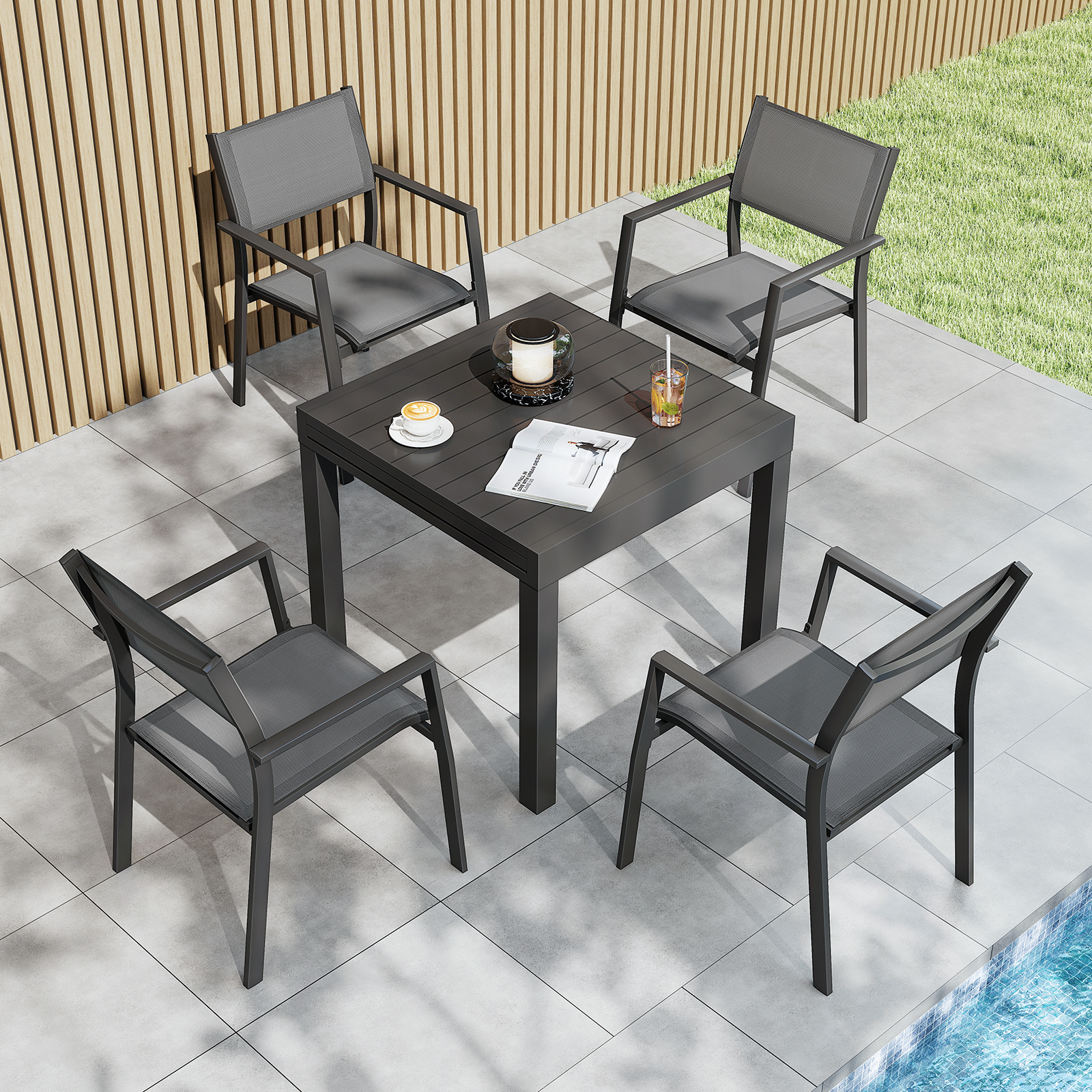 5-Piece Extendable Outdoor Dining Set for 4 Person- DS064-1