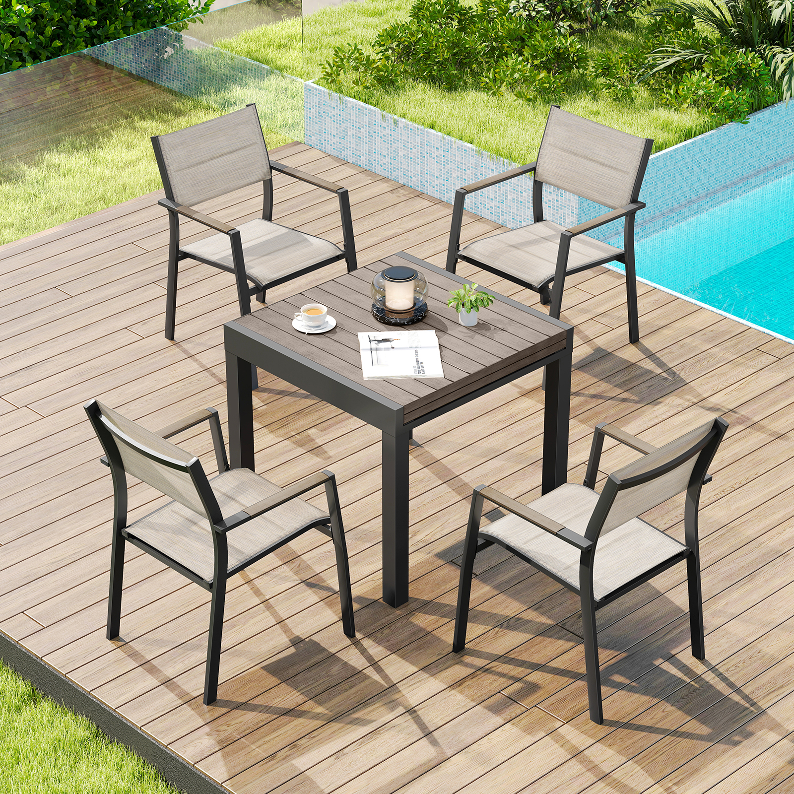 5-Piece Extendable Outdoor Dining Set for 4 Person- DS064-1
