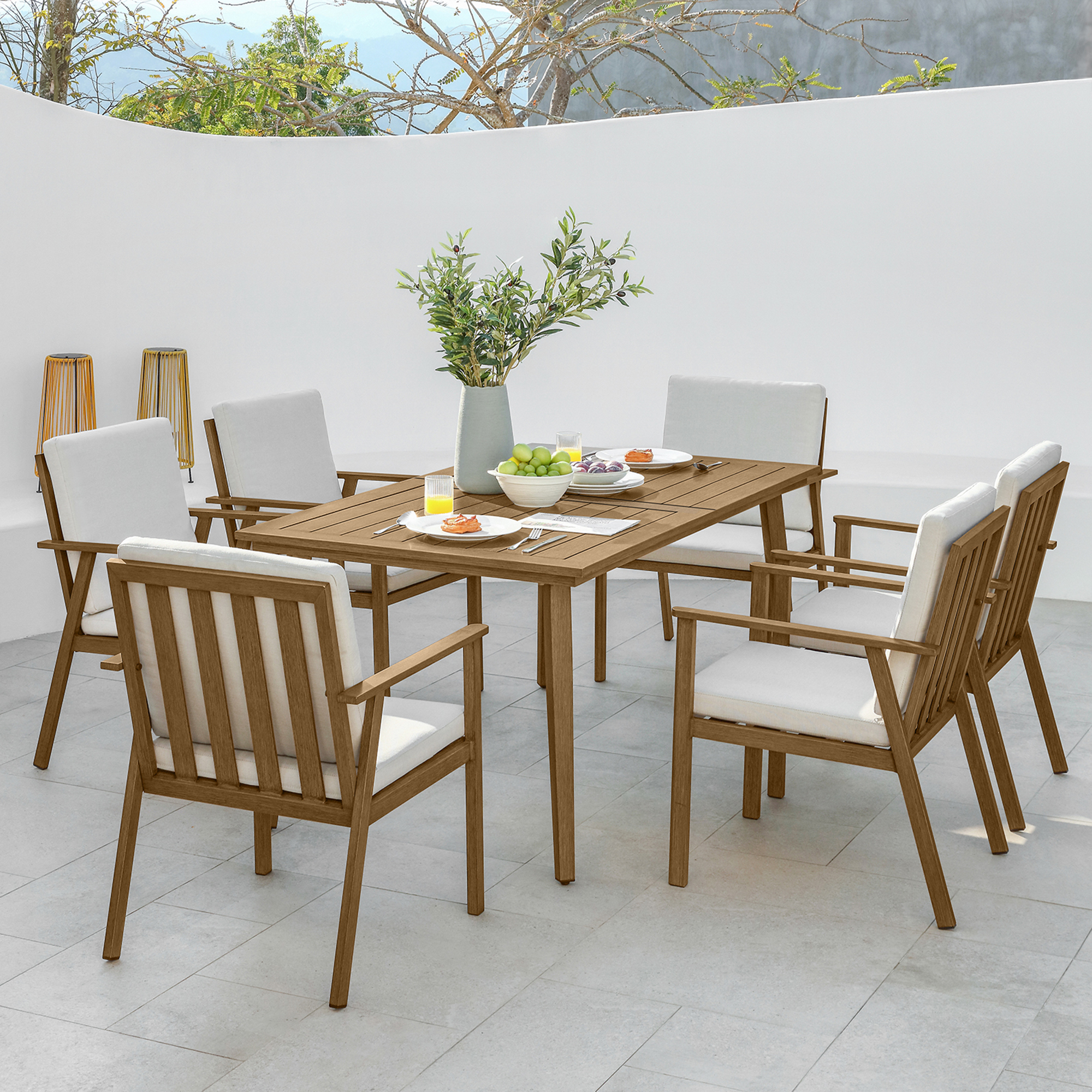 7-Piece Outdoor Patio Dining Set Aluminum All-Weather Furniture Umbrella Hole 6 Chairs-DS005-1