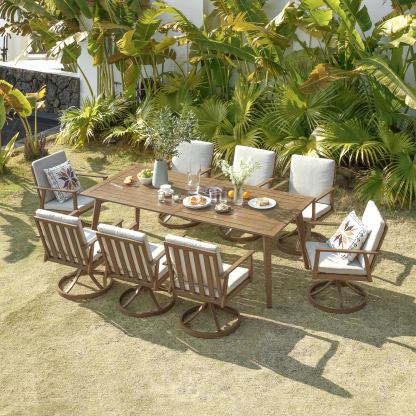 Outdoor wooden dining set with 8 cushioned chairs and table - Seehill