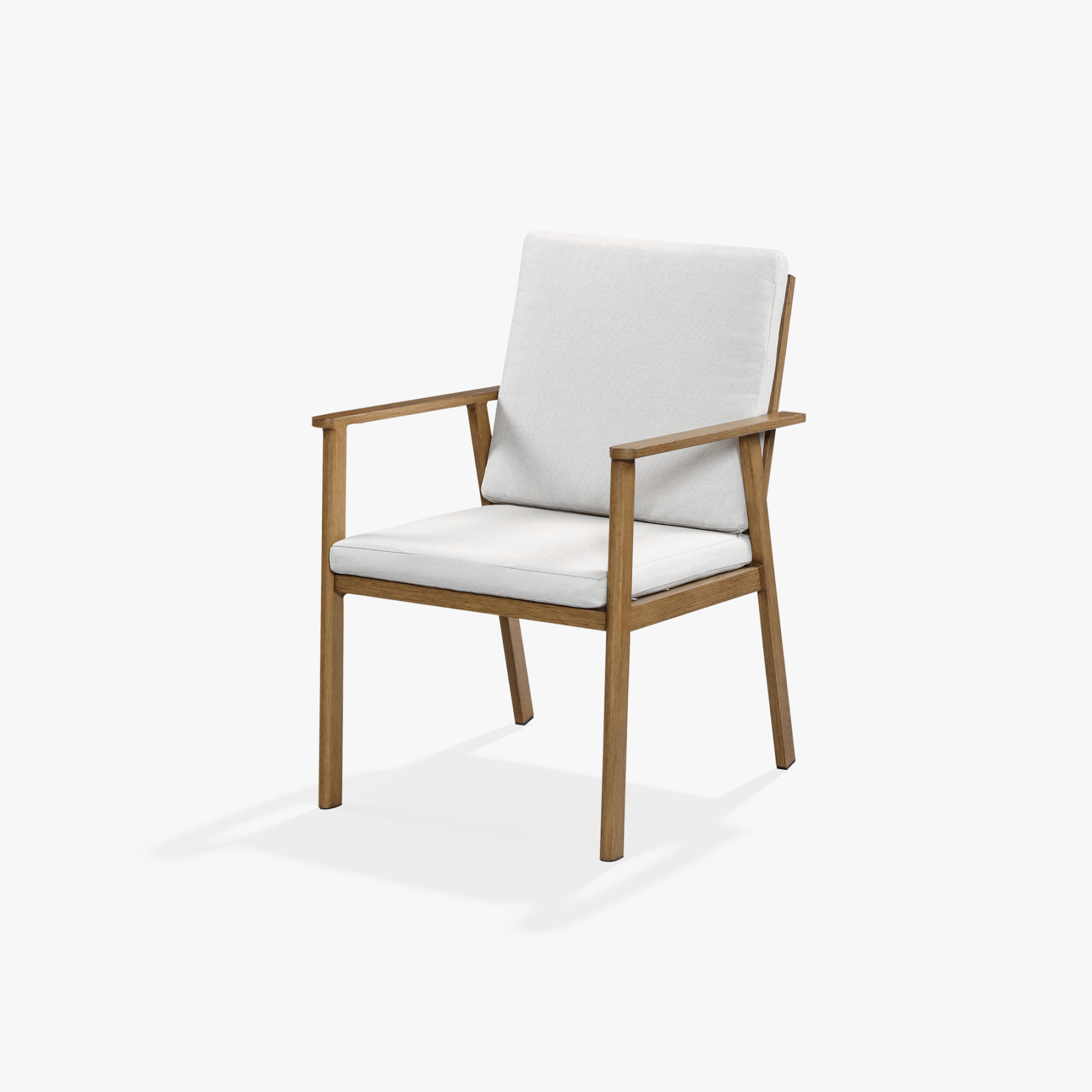 Modern oak armchair with light gray fabric cushions  - Seehill