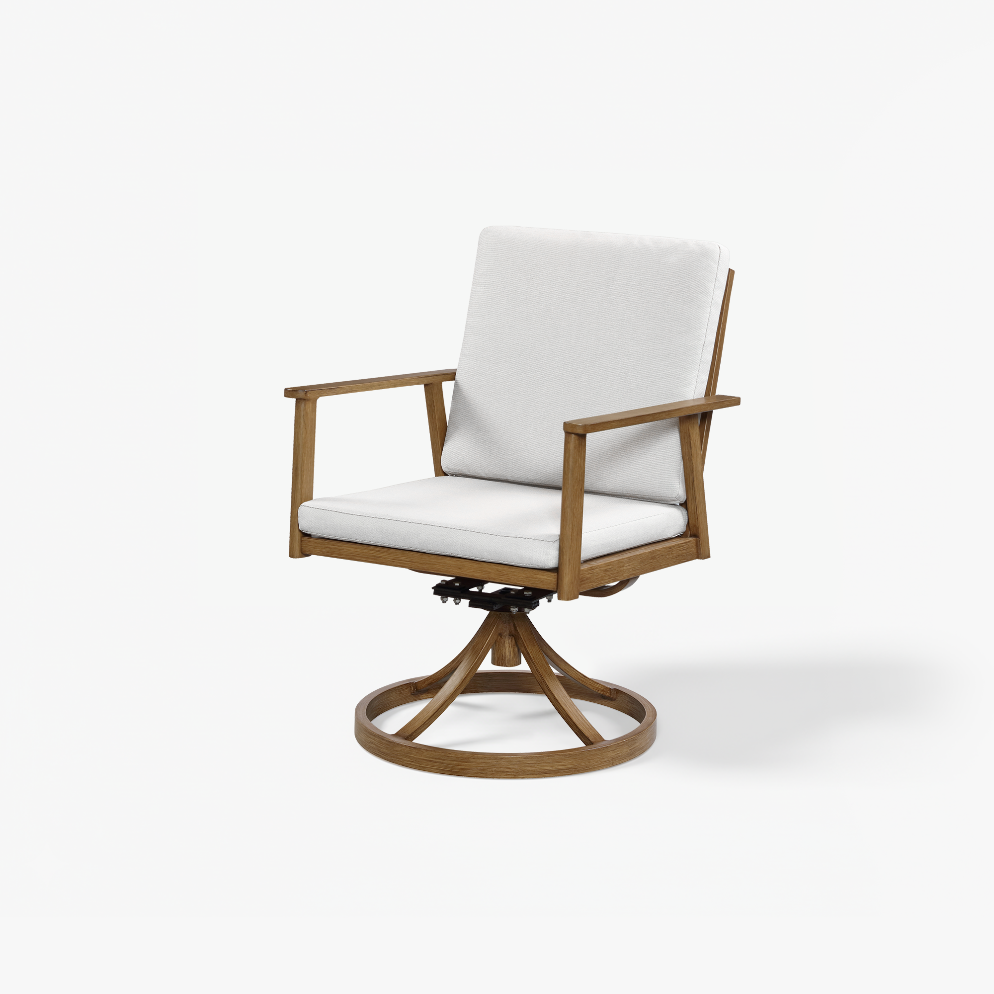 Modern swivel armchair with walnut frame, white te - Seehill