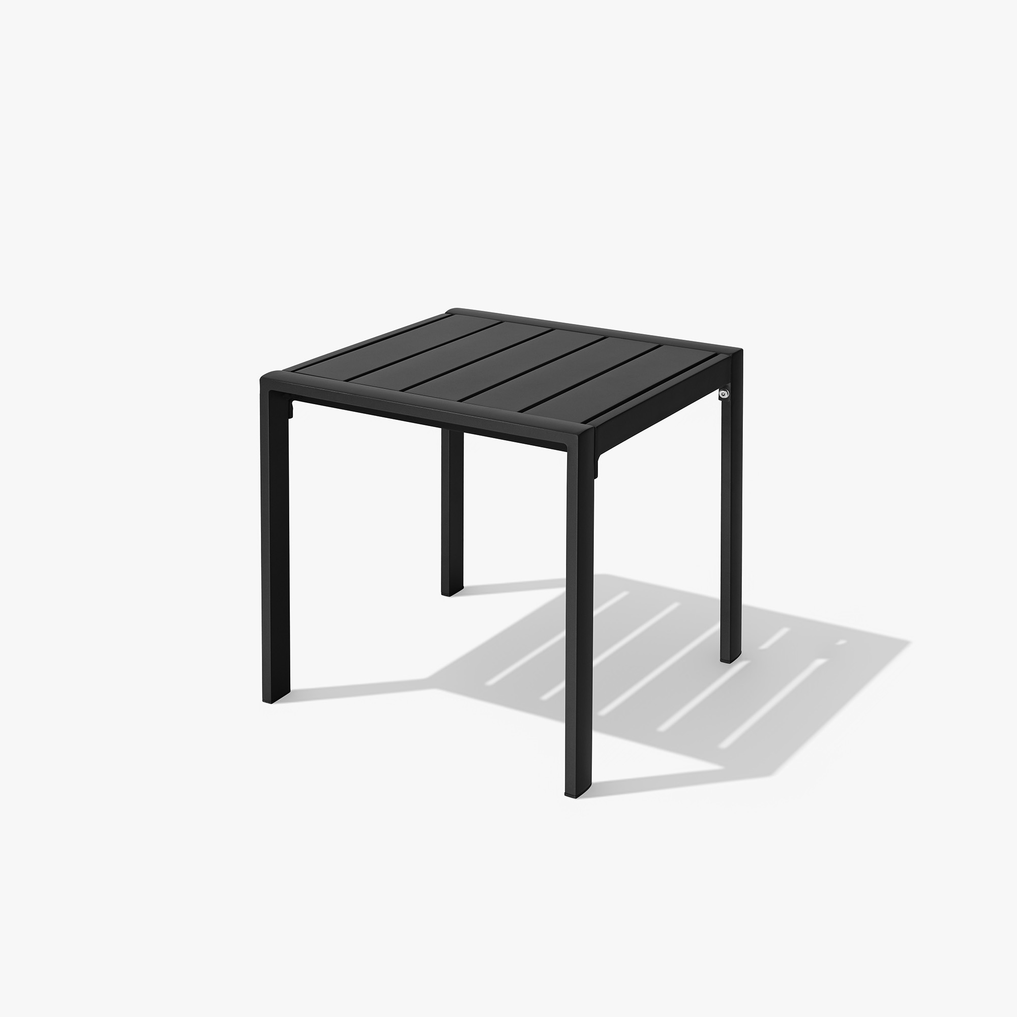 Black outdoor square table with slatted top and metal frame - Seehill