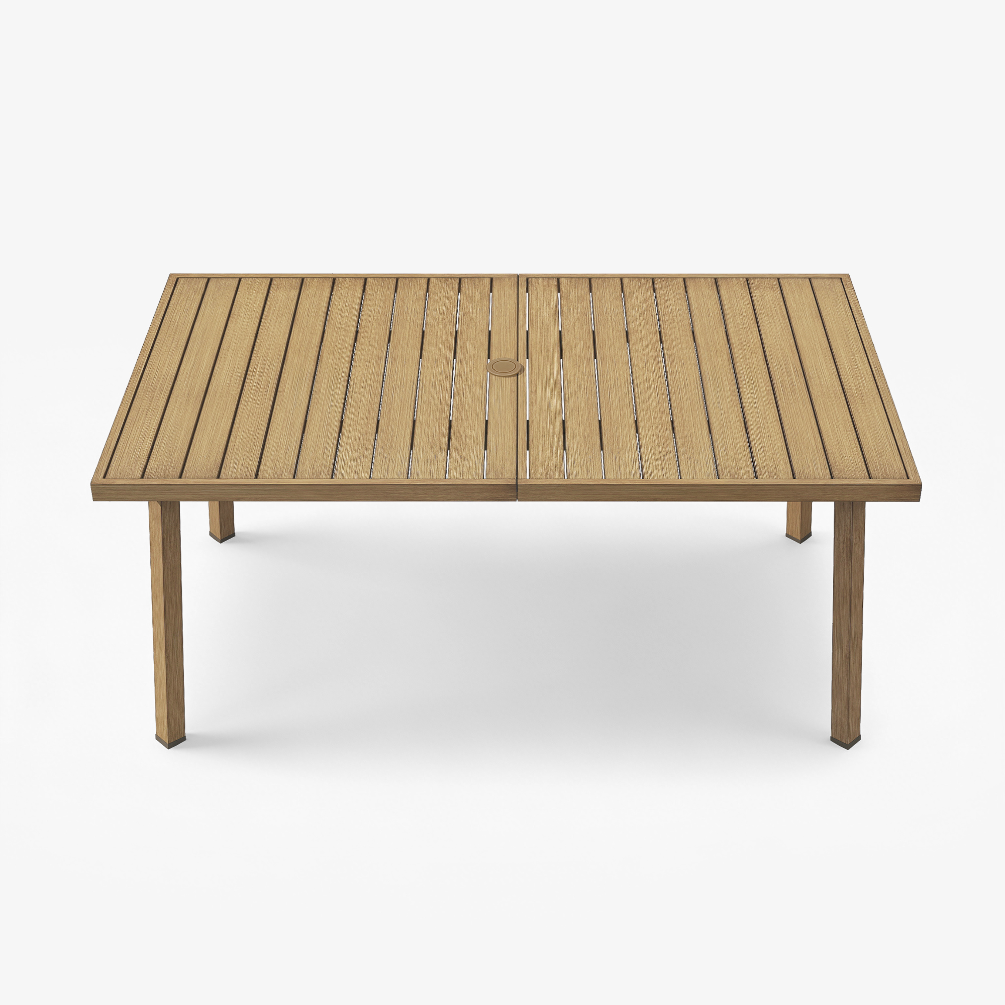 Rectangular wooden patio dining table with umbrella hole and slatted top design-Seehill
