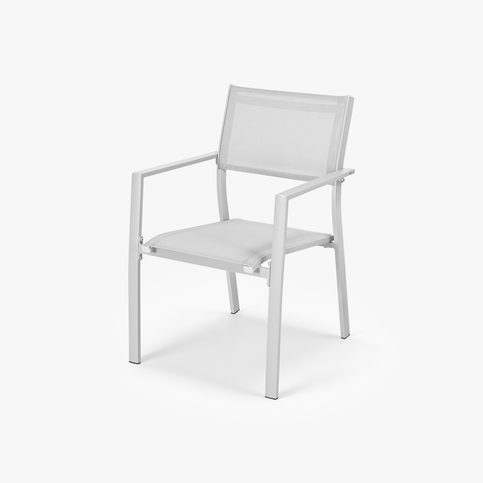 White stackable patio dining chair with textile seat and backrest on white background highli-Seehill