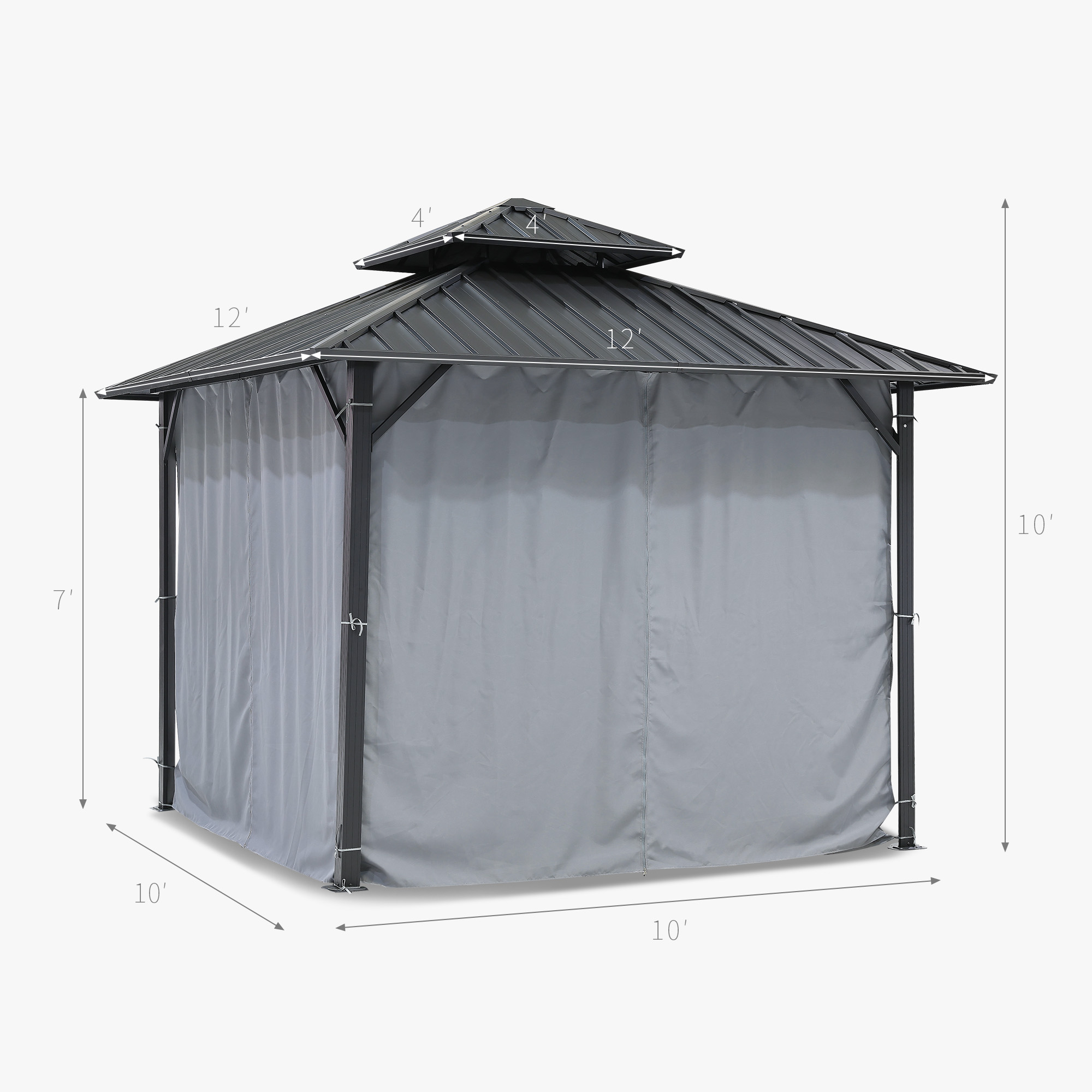 Outdoor patio hardtop gazebo with covered sides and metal frame on white background -Seehill
